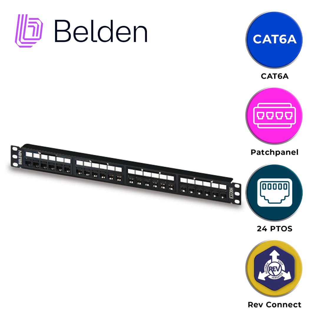 PATCH PANEL REVCONNECT CAT6A BELDEN RVAPPF1U24BK / NEGRO / 24 PUERTOS / 1UR / PRECARGADO / PIEZA - Miniatura 7