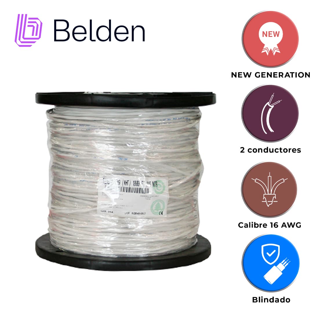 CABLE DE AUDIO COMERCIAL Y SEGURIDAD BELDEN 5200FE 0091000 / INTERIOR / BLANCO / 2 CONDUCTORES / 16 AWG / MULTIFILAR / FORRO PVC / CMR / BLINDADO / BOBINA / 1,000 PIES 305 METROS - Miniatura 3