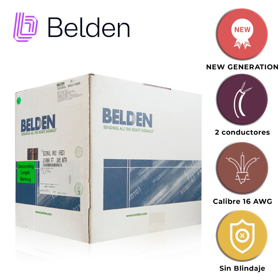 CABLE DE ALARMA CONTRA INCENDIOS BELDEN 5220UL 002U1000 / INTERIOR / ROJO / 2 CONDUCTORES / 16 AWG / SOLIDO / FORRO PVC / CMR - FPLR / EN CAJA / 1,000 PIES 305 METROS - Miniatura 6