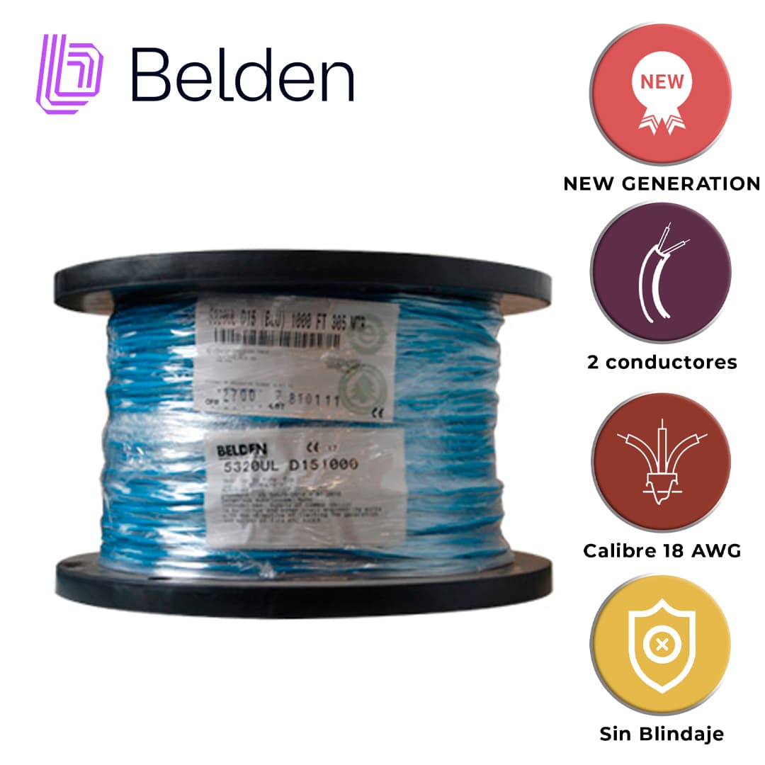 CABLE DE ALARMA CONTRA INCENDIOS BELDEN 5320UL D151000 / INTERIOR / AZUL / 2 CONDUCTORES / 18 AWG / SOLIDO / FORRO PVC / CMR - FPLR / BOBINA / 1,000 PIES 305 METROS - Miniatura 4