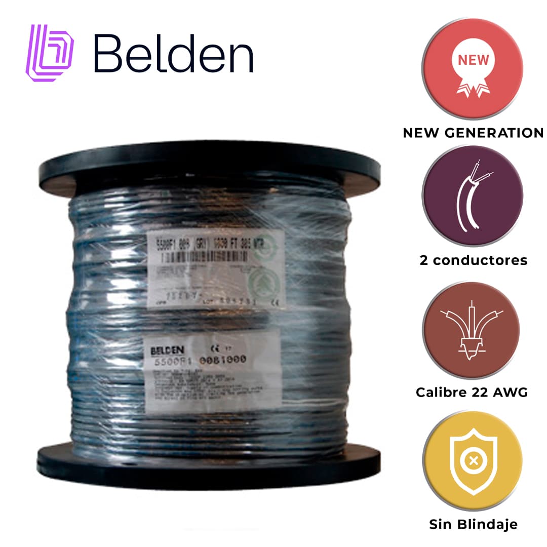 CABLE DE SEGURIDAD Y SONIDO BELDEN 5500F1 0081000 / ENTORNO RUIDOSO Y HUMEDO / GRIS / 2 CONDUCTORES / 22 AWG / MULTIFILAR / FORRO PVC / CM / BLINDADO / BOBINA / 1,000 PIES 305 METROS - Miniatura 4