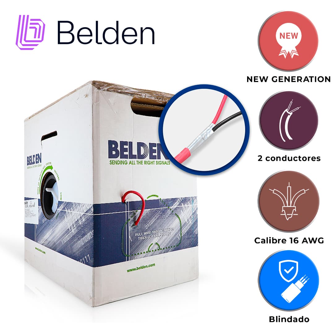 CABLE DE ALARMA CONTRA INCENDIOS BELDEN 5220FL 002A1000 / INTERIOR / ROJO / 2 CONDUCTORES / 16 AWG / SOLIDO / FORRO PVC / CMR - FPLR / BLINDADO / BOBINA EN CAJA / 1,000 PIES 305 METROS - Miniatura 5