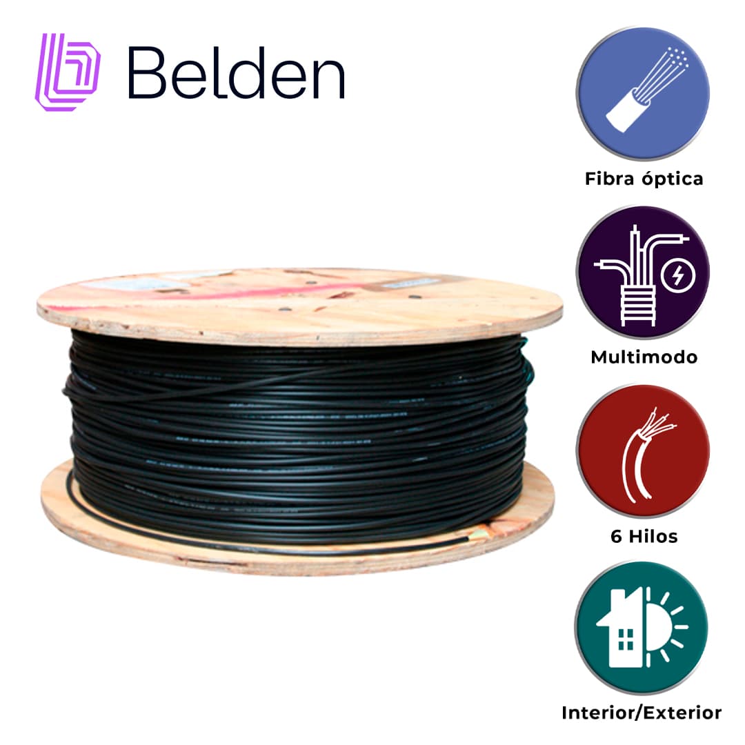 FIBRA OPTICA BELDEN FD3D006R9 / INTERIOR/EXTERIOR / NEGRO / OM3 / 6 HILOS / FORRO PVC / OFNR / BOBINA / 1,640 PIES 500 METROS - Miniatura 3