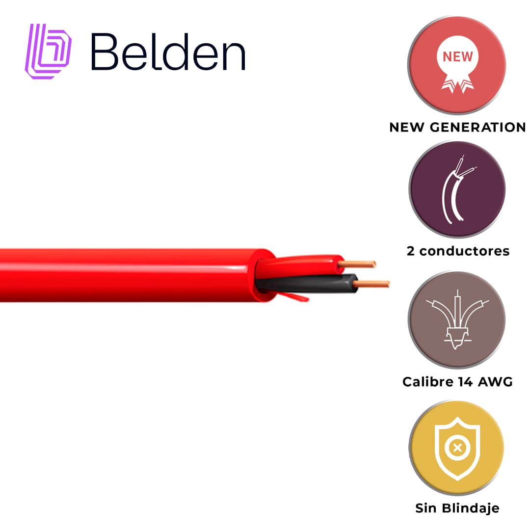 CABLE DE ALAMA CONTRA INCENDIOS BELDEN 5120UL 0021000 / INTERIOR / ROJO / 2 CONDUCTORES / 14 AWG / SOLIDO / FORRO PVC / CMR - FPLR / BOBINA / 1,000 PIES 305 METROS - Miniatura 3