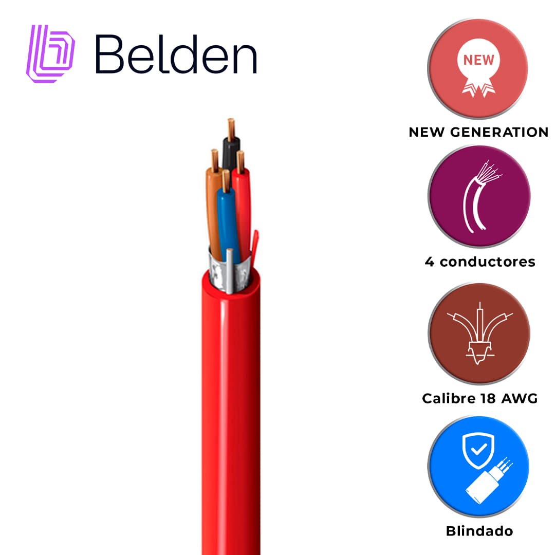CABLE DE ALARMA CONTRA INCENDIOS BELDEN 5302FL 002U1000 / INTERIOR / ROJO / 4 CONDUCTORES / 18 AWG / SOLIDO /FORRO PVC / CMR - FPLR / BLINDADO / EN CAJA / 1,000 PIES 305 METROS - Miniatura 3