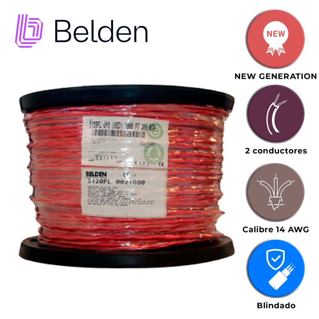 CABLE DE ALARMA CONTRA INCENDIOS BELDEN 5120FL 0021000 / INTERIOR / ROJO / 2 CONDUCTORES / 14 AWG / SOLIDO / FORRO PVC / CMR - FPLR / BLINDADO / BOBINA / 1,000 PIES 305 METROS - Miniatura 4