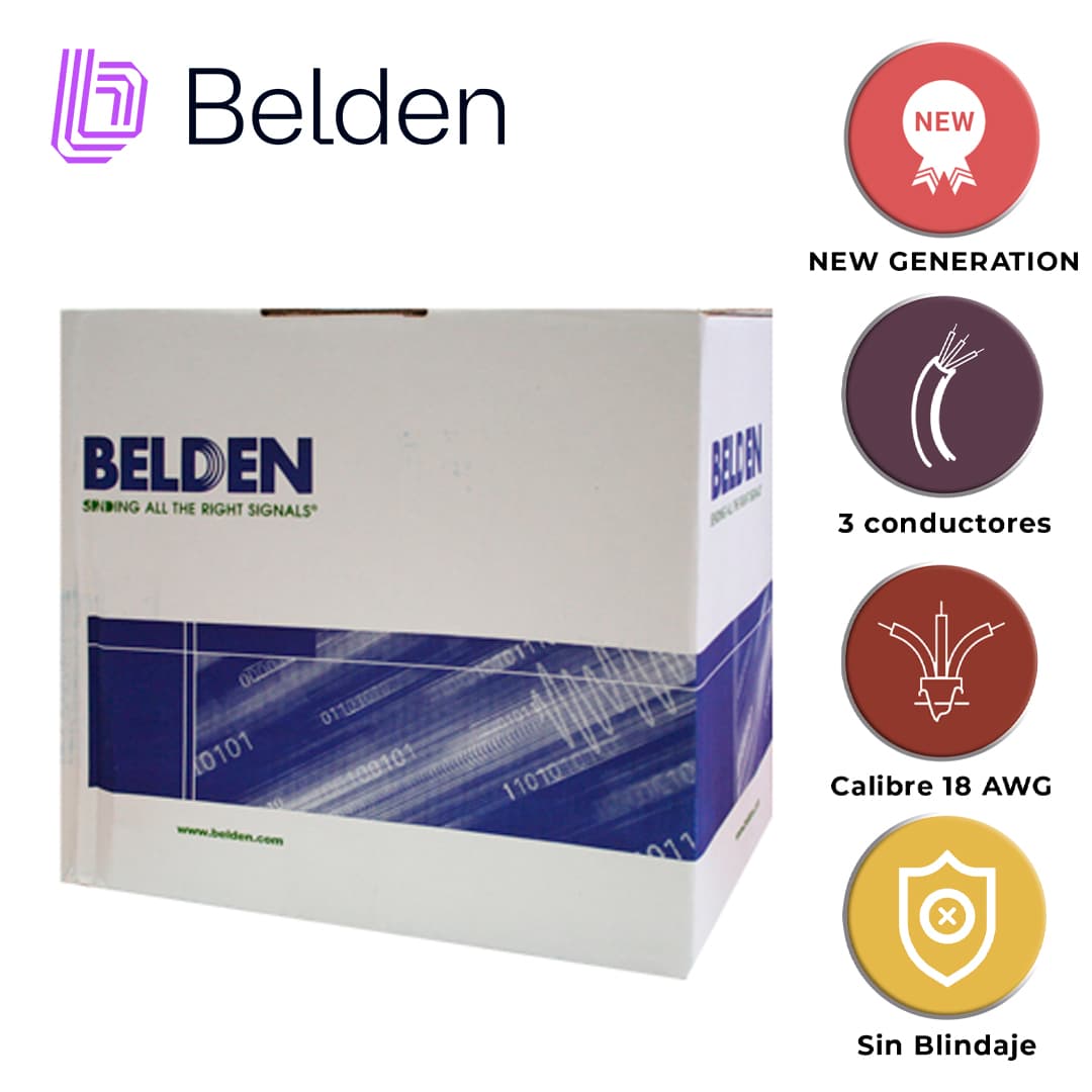 CABLE DE SEGURIDAD Y SONIDO BELDEN 5301UE 008U1000 / INTERIOR / GRIS / 3 CONDUCTORES / 18 AWG / MULTIFILAR / FORRO PVC / CMR / EN CAJA / 1,000 PIES 305 METROS - Miniatura 3