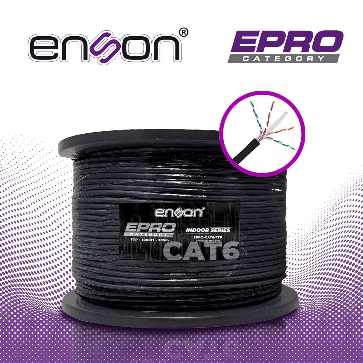 CABLE FTP CAT6 ENSON EPRO-CAT6-FTP FORRO PVC BLINDADO 4 PARES CALIBRE 23 AWG 100% COBRE USO INTERIOR BOBINA 1000 PIES 305 METROS **CERTIFICACION UL** - Miniatura 3