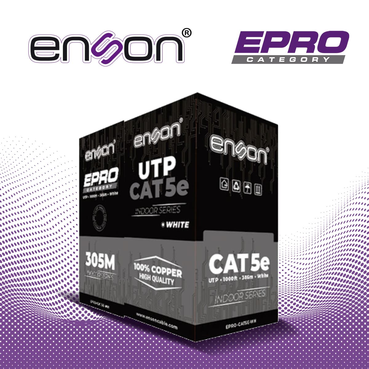 CABLE UTP CAT5E BLANCO ENSON EPRO-CAT5E-WH / FORRO PVC CM / 4 PARES / CALIBRE 24 AWG / 100% COBRE / USO INTERIOR / BOBINA 1000 PIES / 305 METROS / CERTIFICACION UL - Miniatura 3