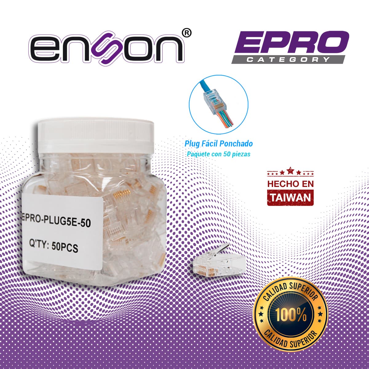 PLUG FACIL PONCHADO ENSON EPRO-PLUG5E-50 BOTE DE 50 PZS PARA CABLE UTP CAT5E CON SISTEMA DE PASO DE CABLES PASSTRU QUE FACILITA EL PONCHADO DE CABLE UTP YA QUE SE PUEDE IDENTIFICAR ERRORES DE MANERA MAS FACIL, REQUIERE USO DE PINZAS EPRO-PLUGTOOL - Miniatura 5