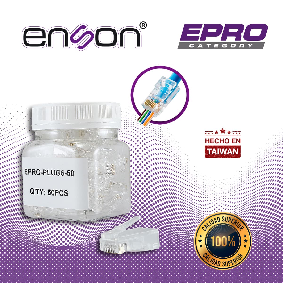 PLUG FACIL PONCHADO ENSON EPRO-PLUG6-50 BOTE DE 50 PZS PARA CABLE UTP CAT6 CON SISTEMA DE PASO DE CABLES PASSTRU QUE FACILITA EL PONCHADO DE CABLE UTP YA QUE SE PUEDE IDENTIFICAR ERRORES DE MANERA MAS FACIL, REQUIERE USO DE PINZAS EPRO-PLUGTOOL - Miniatura 6