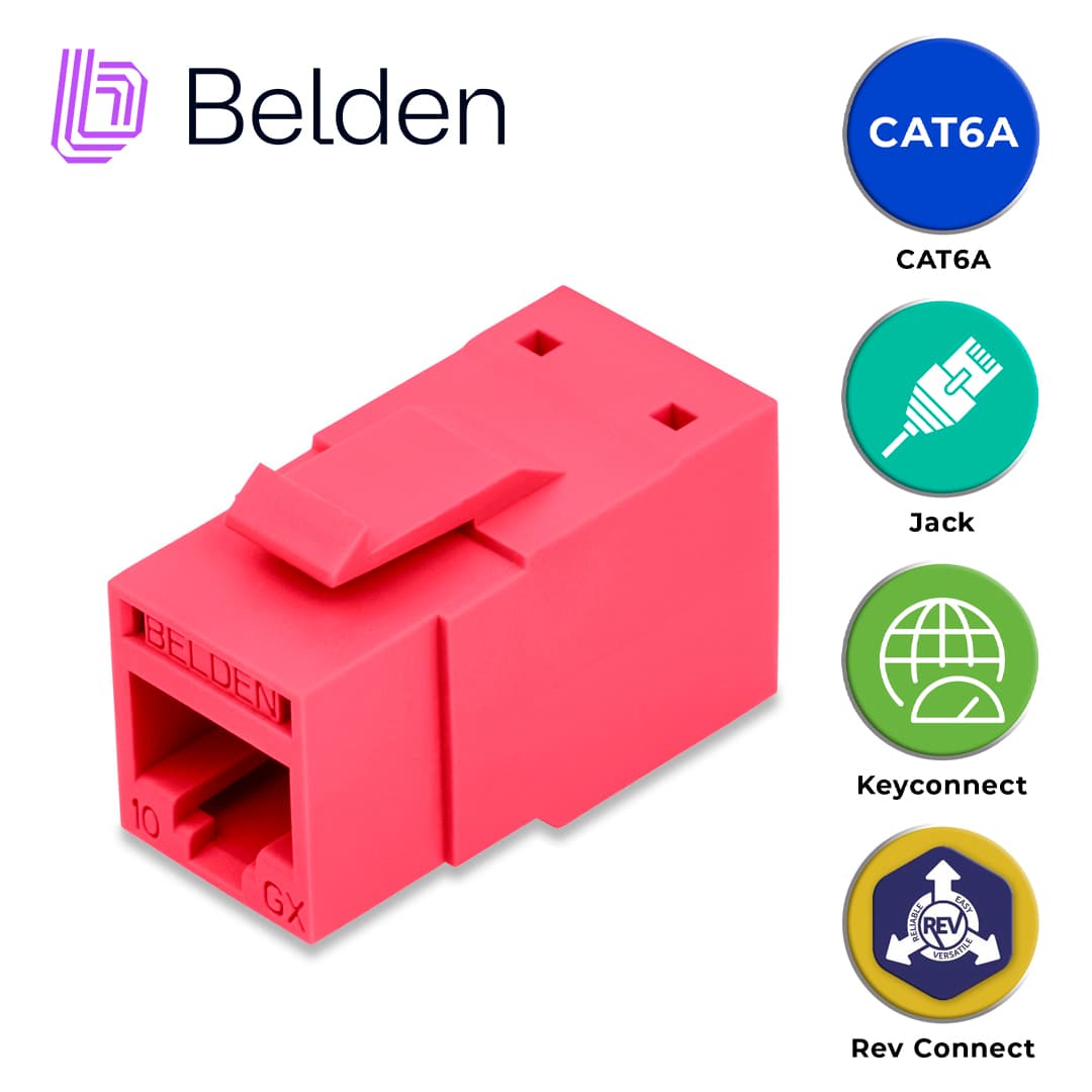 CONECTOR MODULAR JACK CAT6A RJ45 BELDEN RVAMJKURD-S1 / REVCONNECT / INTERIOR / ROJO / PIEZA - Miniatura 3