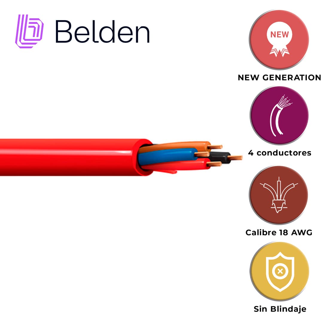 CABLE DE ALARMA CONTRA INCENDIOS BELDEN 5302UL 002U1000 / INTERIOR / ROJO / 4 CONDUCTORES / 18 AWG / SOLIDO / FORRO PVC / CMR - FPLR / EN CAJA / 1,000 PIES 305 METROS - Miniatura 3
