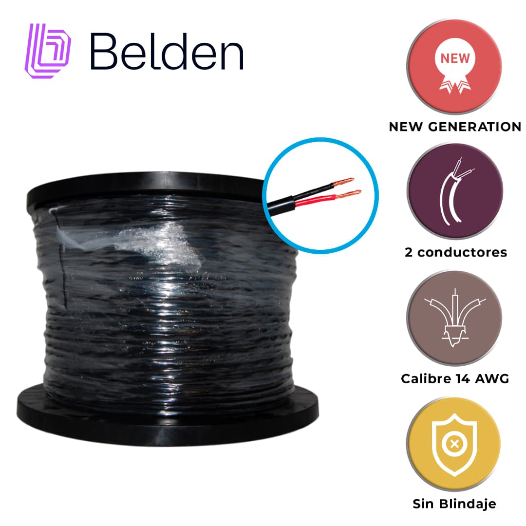 CABLE PARA ALTAVOZ BELDEN 1309A 0101000 / INTERIOR/EXTERIOR / NEGRO / 2 CONDUCTORES / 14 AWG / MULTIFILAR / FORRO PVC / CM / FLEXIBLE / BOBINA / 1,000 PIES 305 METROS - Miniatura 5