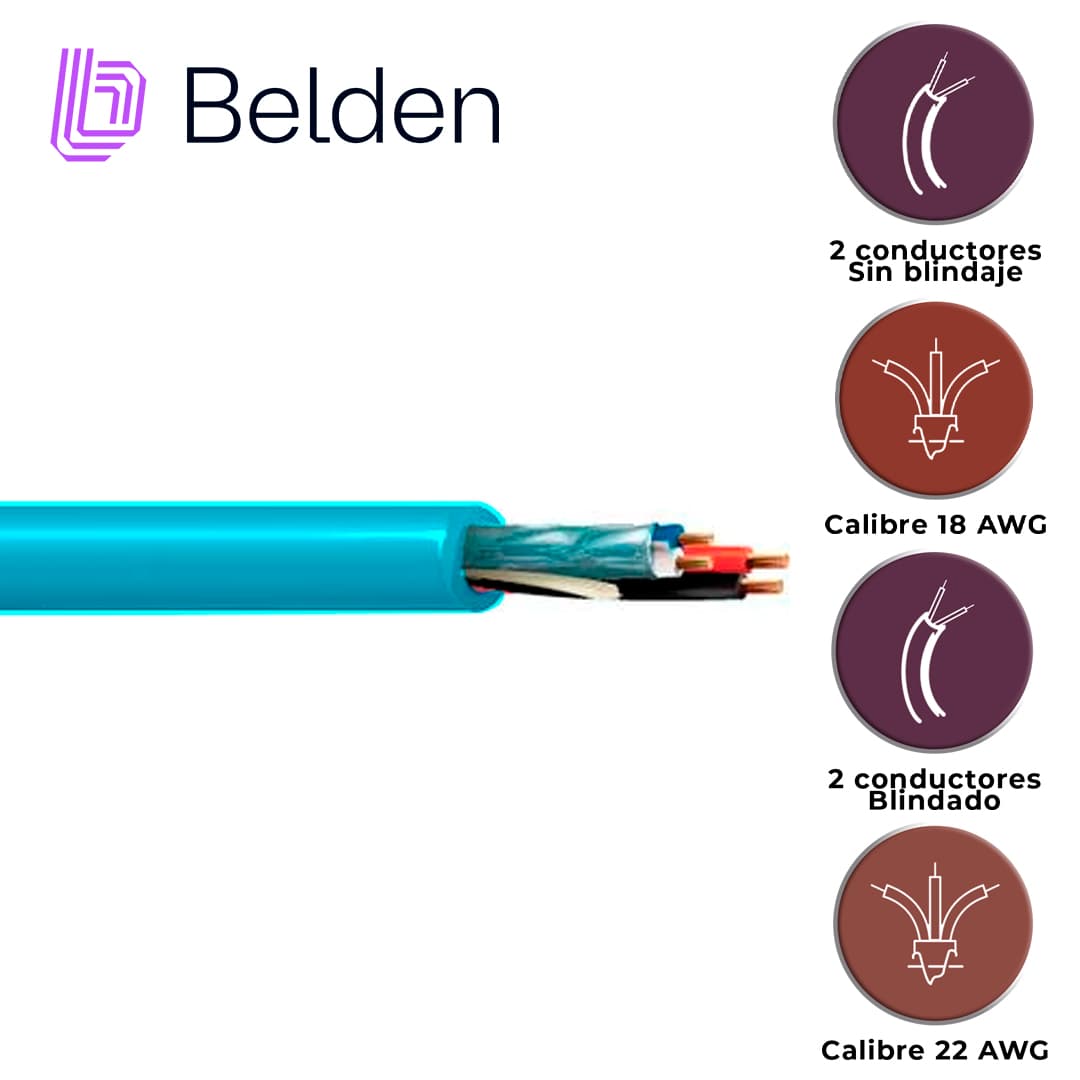 CABLE DE ILUMINACION Y AUTOMATIZACION BELDEN 1392A G751000 / INTERIOR / AQUA / 2 CONDUCTORES 18 AWG (ALIMENTACION) NO BLINDADO + 2 CONDUCTORES 22 AWG (DATOS) BLINDADO / FORRO PVC / CMR / BOBINA / 1,000 PIES 305 METROS - Miniatura 3