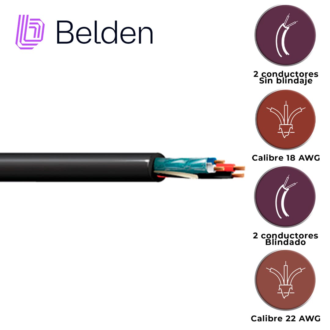 CABLE DE ILUMINACION Y AUTOMATIZACION BELDEN 1392A 0101000 / INTERIOR / NEGRO / 2 CONDUCTORES 18 AWG (ALIMENTACION) NO BLINDADO + 2 CONDUCTORES 22 AWG (DATOS) BLINDADO / FORRO PVC / CMR / BOBINA / 1,000 PIES 305 METROS - Miniatura 3