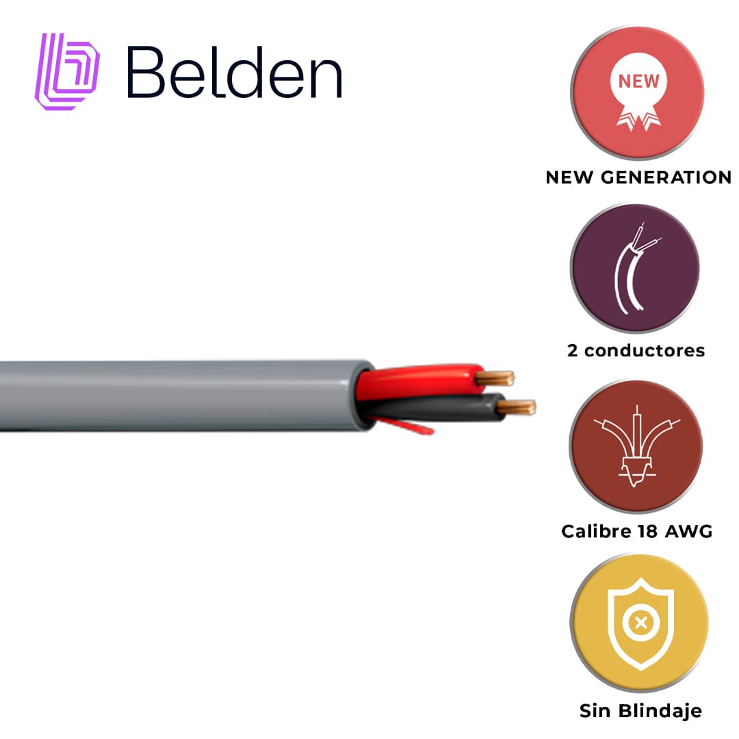 CABLE DE SEGURIDAD Y SONIDO BELDEN 5300UE 0101000 / INTERIOR / NEGRO / 2 CONDUCTORES / 18 AWG / MULTIFILAR / FORRO PVC / CMR / BOBINA / 1,000 PIES 305 METROS - Miniatura 3