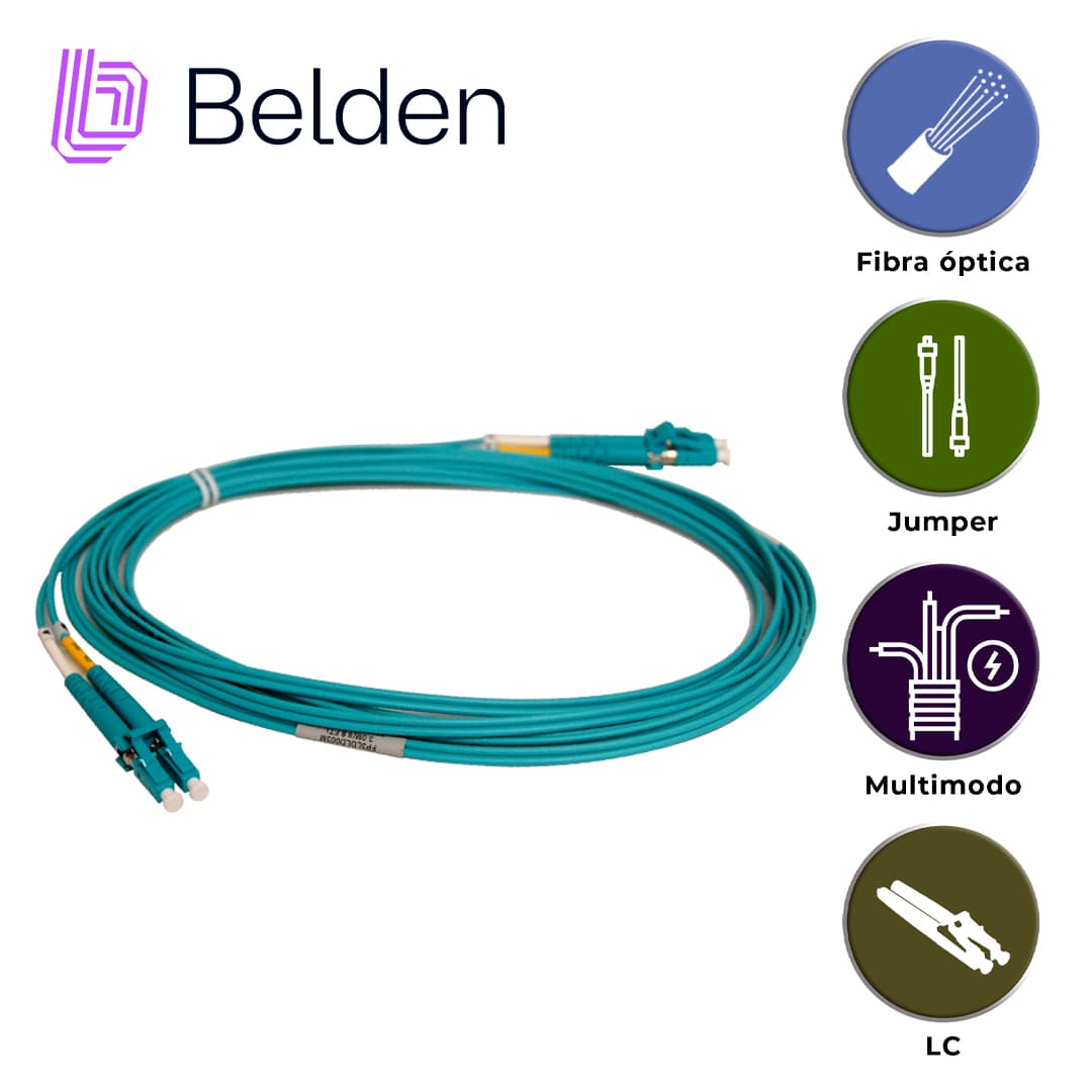 JUMPER DE FIBRA OPTICA MULTIMODO BELDEN FP3LDLD003M / INTERIOR / AQUA / OM3 / LC DUPLEX - LC DUPLEX / 50/125 MICRAS / OFNR / 3 METROS - Miniatura 6
