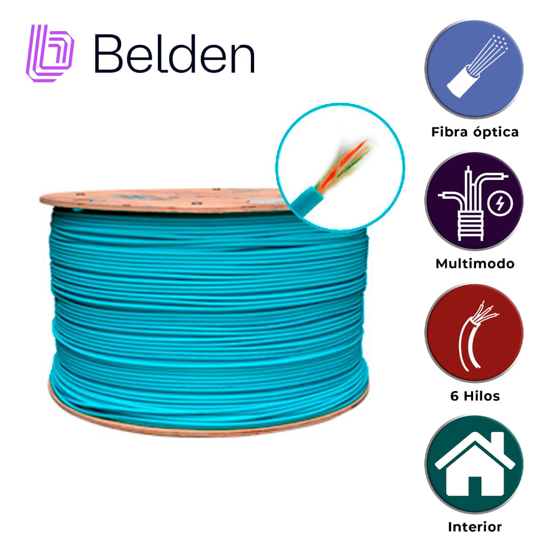 FIBRA OPTICA BELDEN FI3D006R9 / INTERIOR / AQUA / OM3 / 6 HILOS / FORRO PVC / OFNR / BOBINA / 1,640 PIES 500 METROS - Miniatura 3