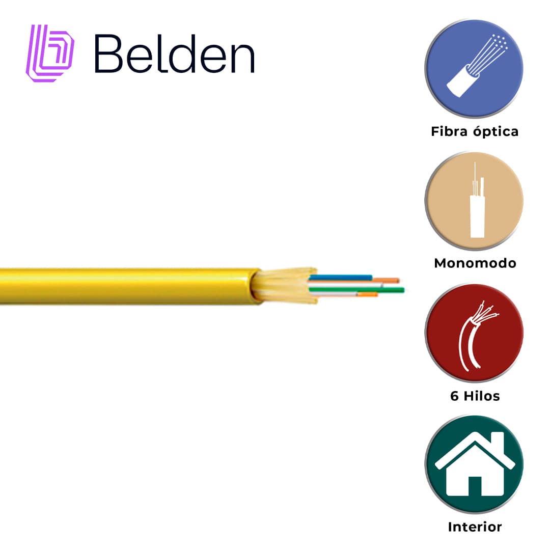 FIBRA OPTICA BELDEN FISD006R9 / INTERIOR / AMARILLO / OS2 / 6 HILOS / FORRO PVC / OFNR / BOBINA / 3,280 PIES 1,000 METROS - Miniatura 3