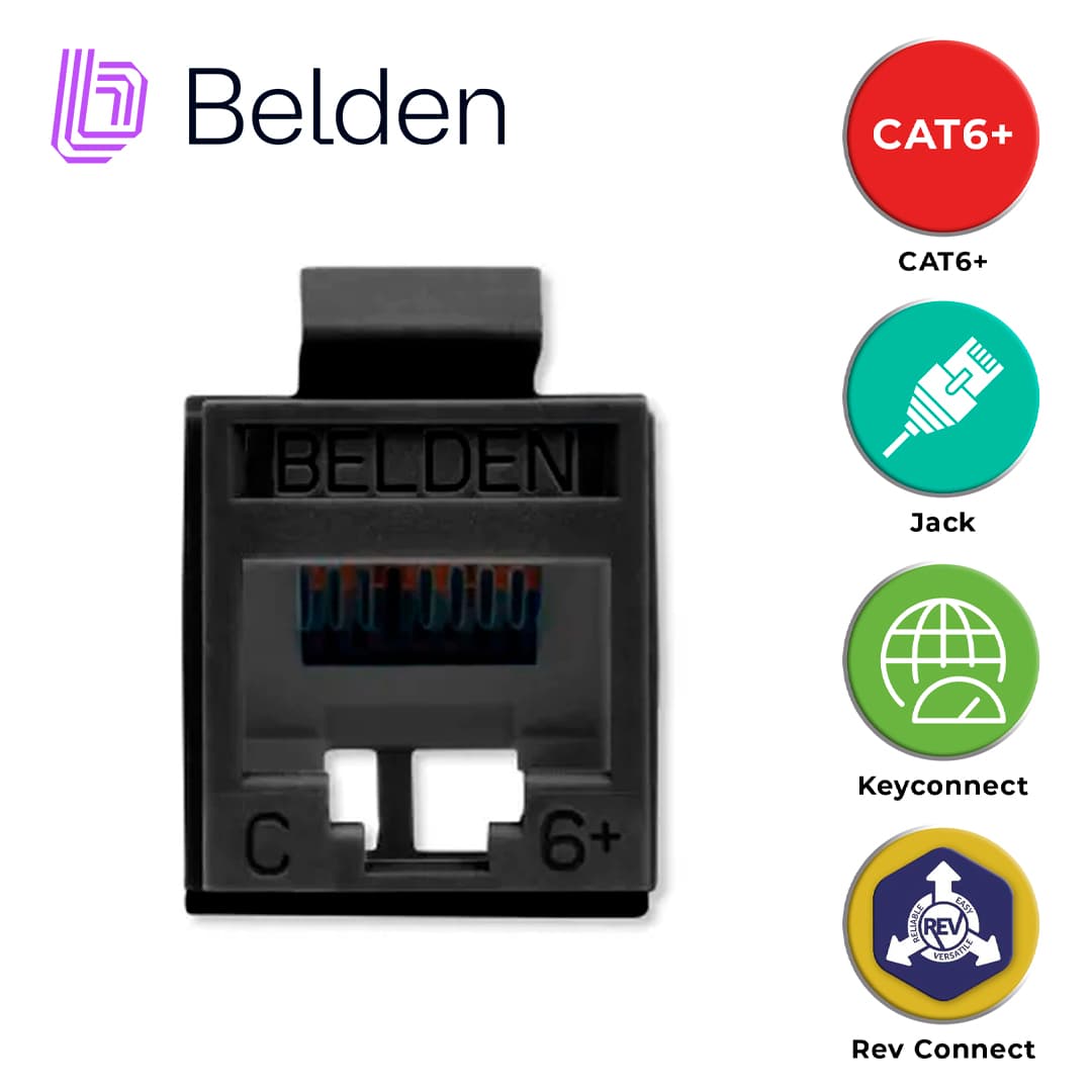 CONECTOR MODULAR JACK CAT6+ RJ45 BELDEN RV6MJKUBK-S1 / REVCONNECT / INTERIOR / NEGRO / PIEZA - Miniatura 3