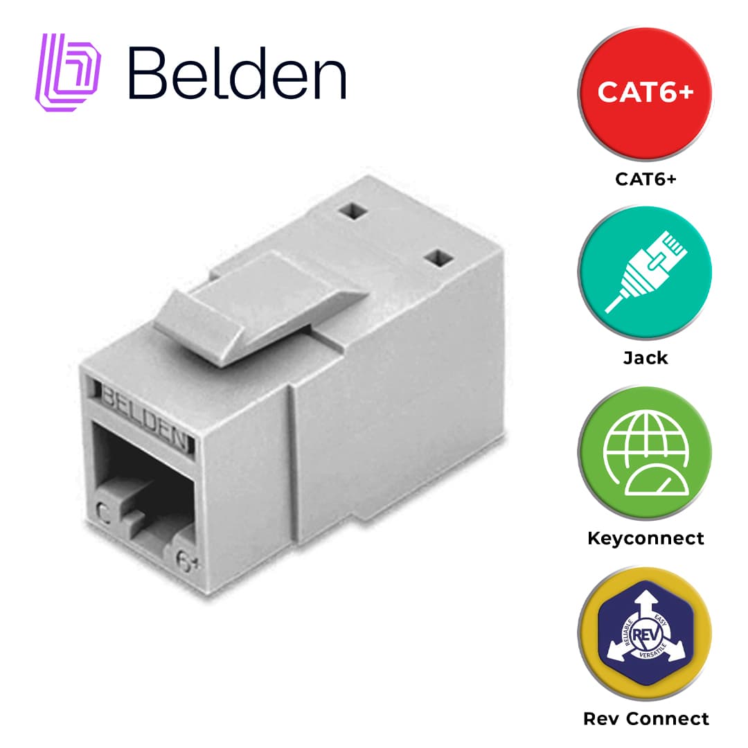 CONECTOR MODULAR JACK CAT6+ RJ45 BELDEN RV6MJKUGY-S1 / REVCONNECT / INTERIOR / GRIS / PIEZA - Miniatura 3