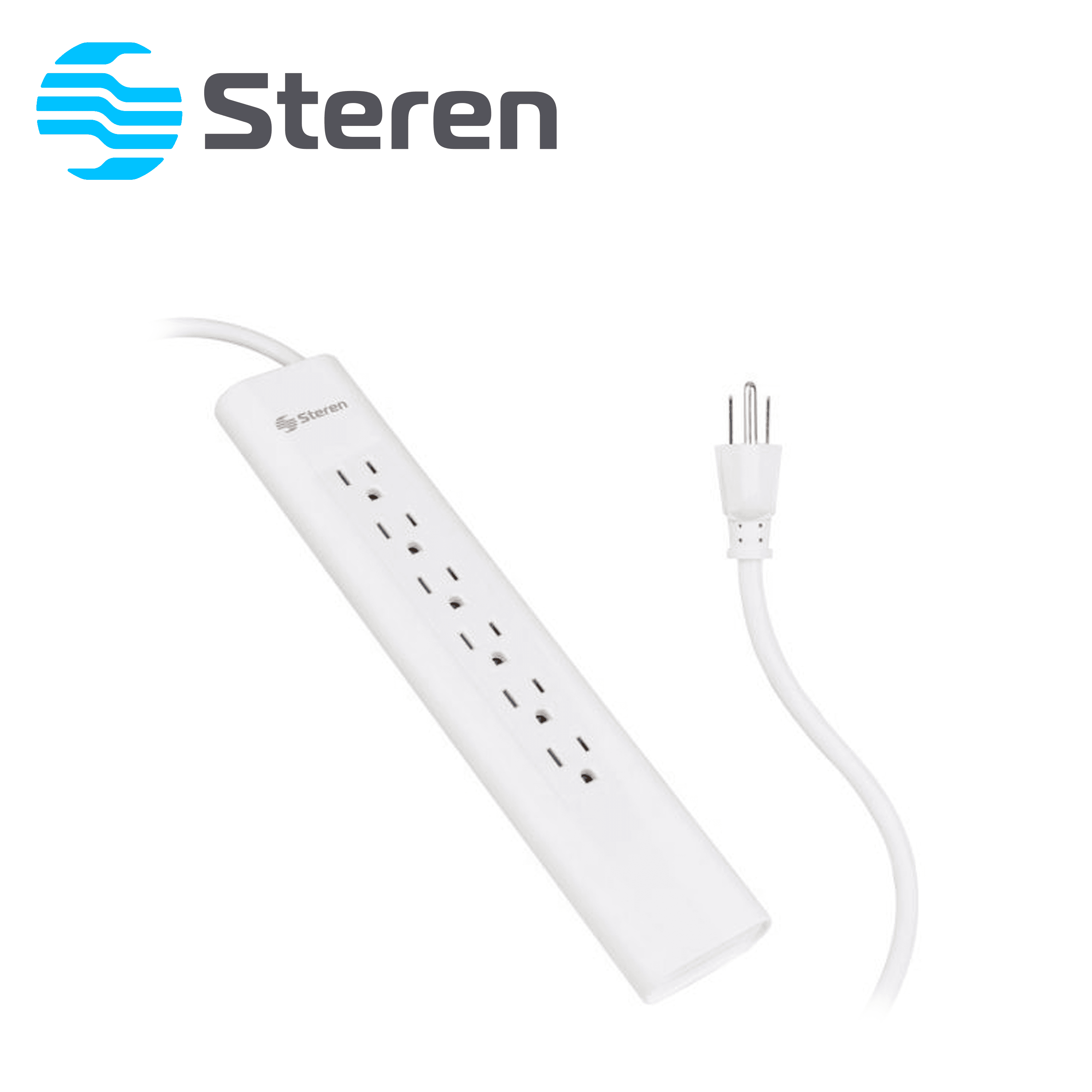 MULTICONTACTO DE 6 SALIDAS VERTICALES POLARIZADAS STEREN BARRA BARRA MULTI-V 6 BLANCA IDEAL PARA CONECTAR EQUIPOS DE COMPUTO Y APARATOS ELECTRONICOS - Miniatura 3
