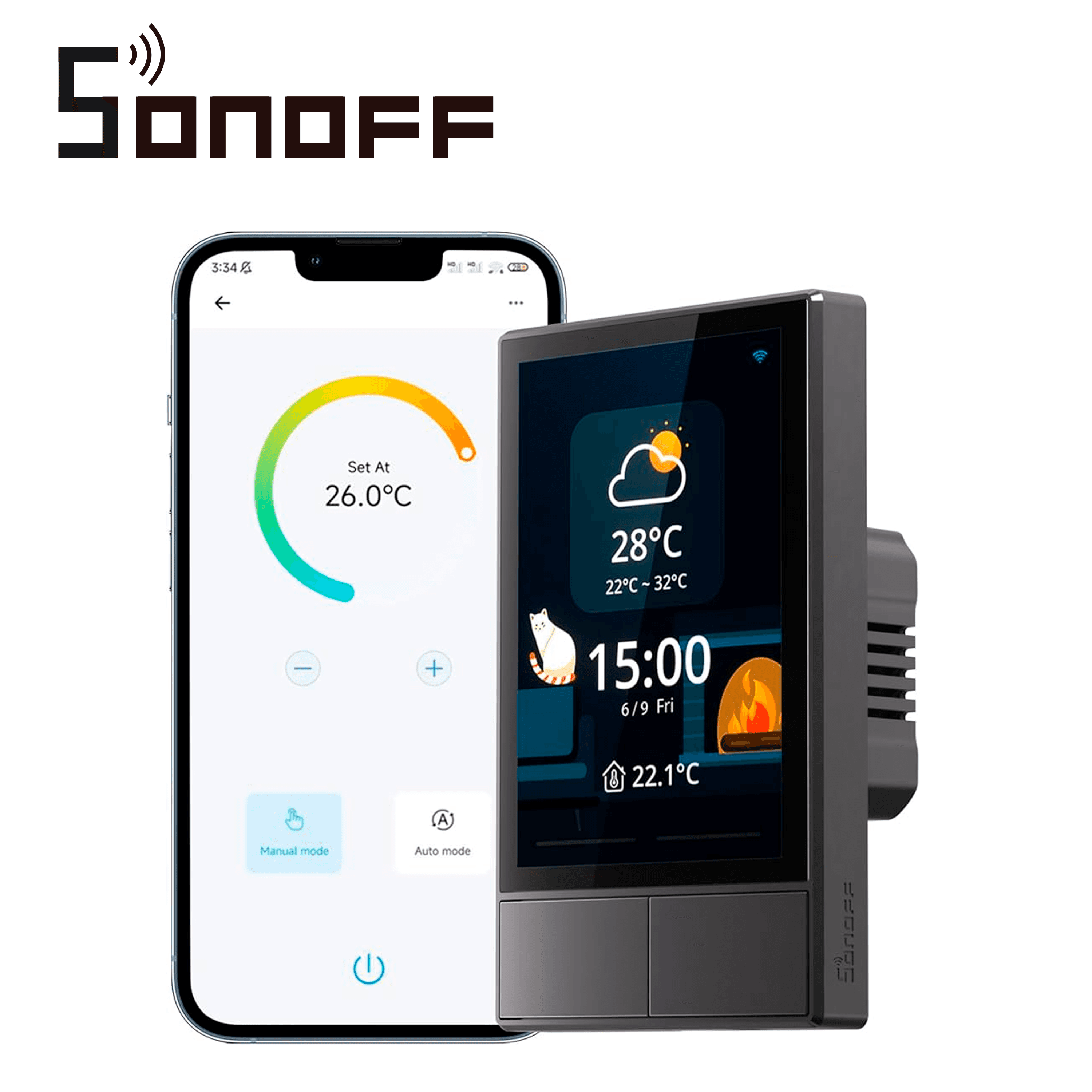 APAGADOR INTELIGENTE DE 2 UNIDADES CON PANTALLA TACTIL WIFI 2.4 GHZ + BLUETOOTH SONOFF NSPANEL-US CAPAZ DE CONTROLAR HASTA 8 DISPOSITIVOS SONOFF O ESCENAS INTELIGENTES - Miniatura 3