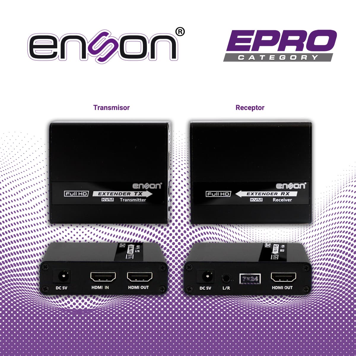 EXTENSOR HDMI ENSON ENS-HDMIE70KVM DE 70MTS MEDIANTE CABLE UTP CAT6/6A/7 SE PUEDE CASCADEAR TRANSMITE VIDEO FULL HD 1080P@60HZ  AUDIO STEREO Y TECLADO Y MOUSE A DISTANCIA, NO INCLUYE CABLE HDMI - Miniatura 7