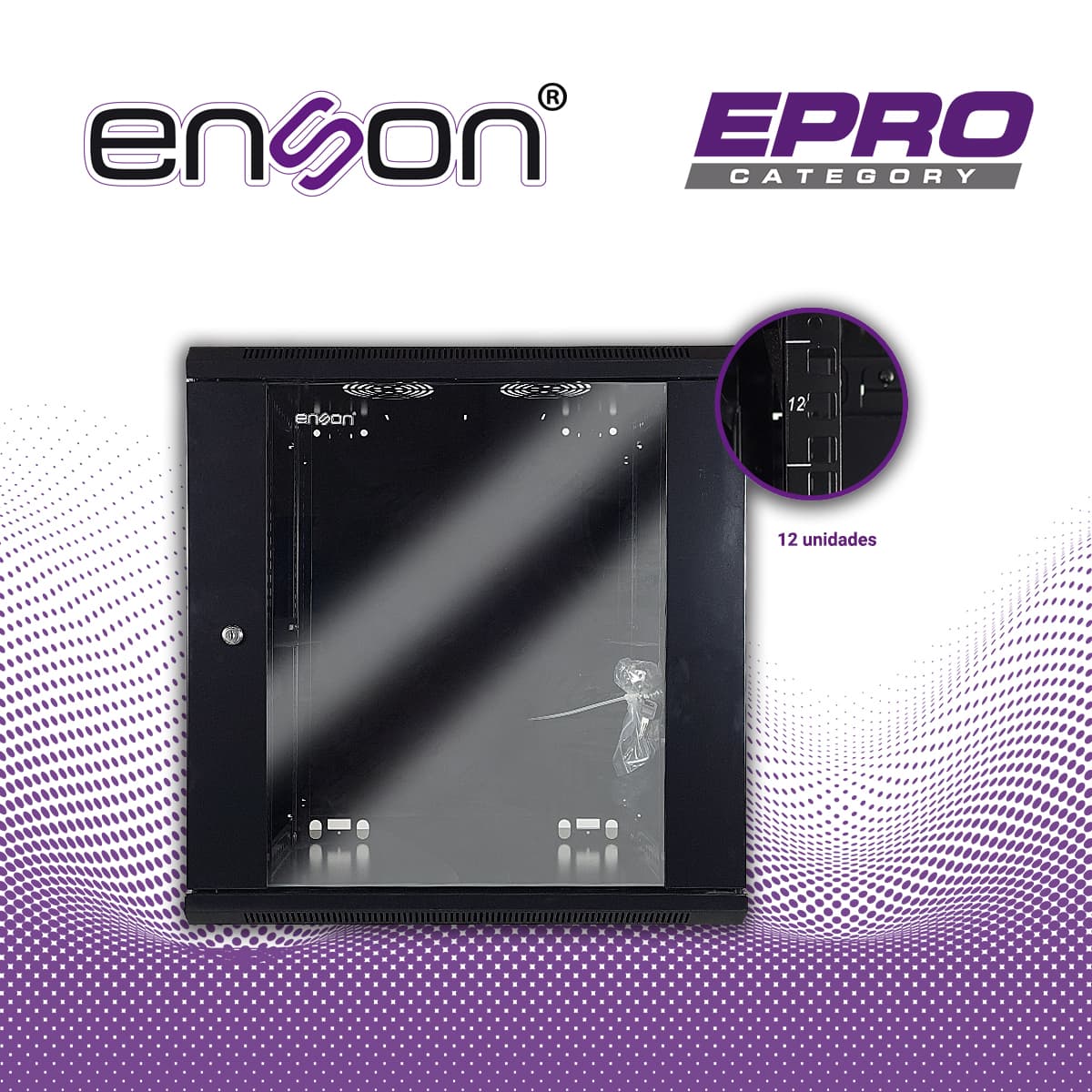 GABINETE DE PARED ENSON ENS-RKGB12U 12UR PUERTA FRONTAL DE CRISTAL TEMPLADO CON CERRADURA DE SEGURIDAD RANURA DE VENTILACION EN LA PARTE SUPERIOR PARA VENTILADORES DE 11 CM ENSAMBLADO 600X450X635MM - Miniatura 6
