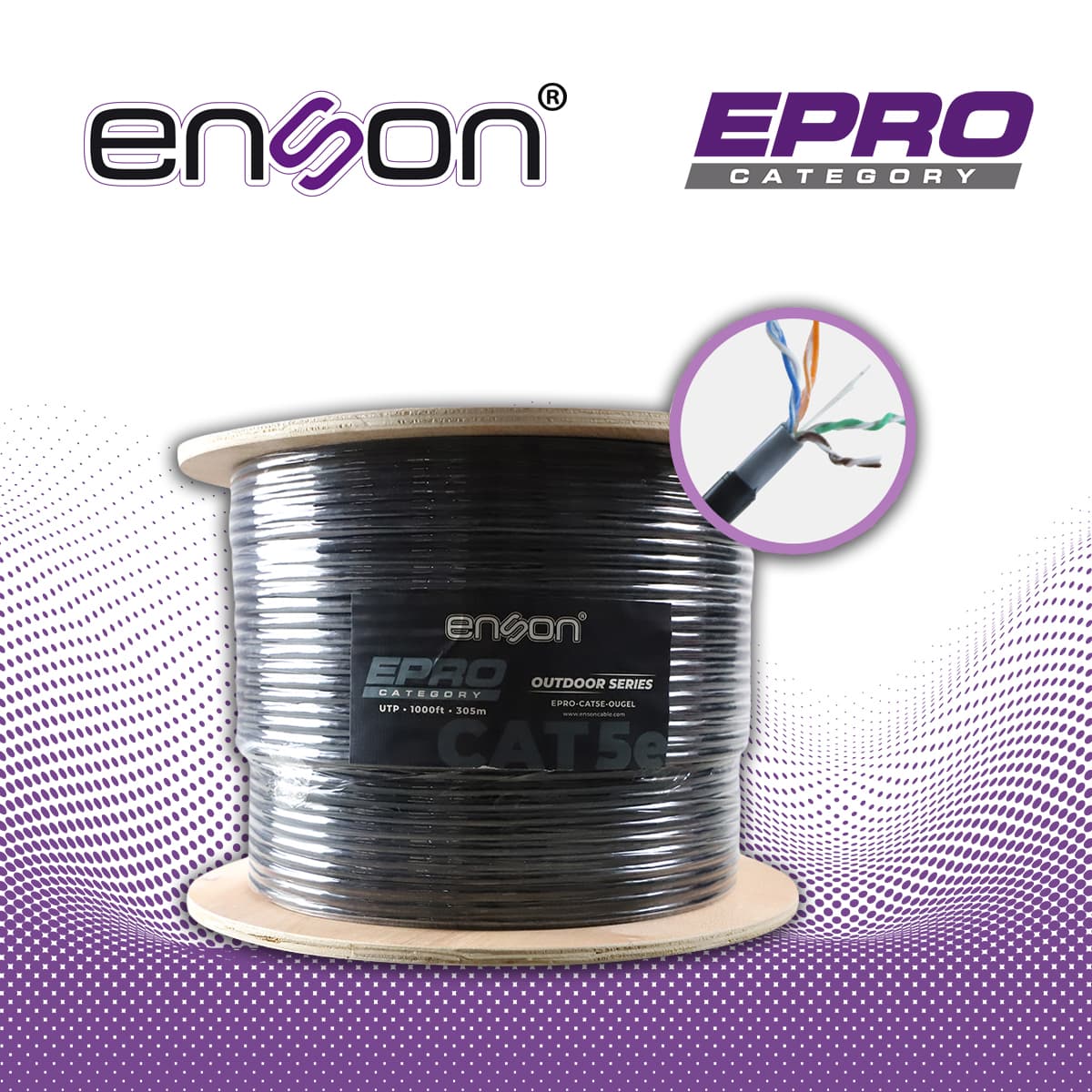 CABLE UTP CAT5E ENSON EPRO-CAT5E-OUGEL FORRO PVC+PE+GEL 4 PARES CALIBRE 24 AWG 100% COBRE USO EXTERIOR CON GEL BOBINA 1000 PIES 305 METROS - Miniatura 5