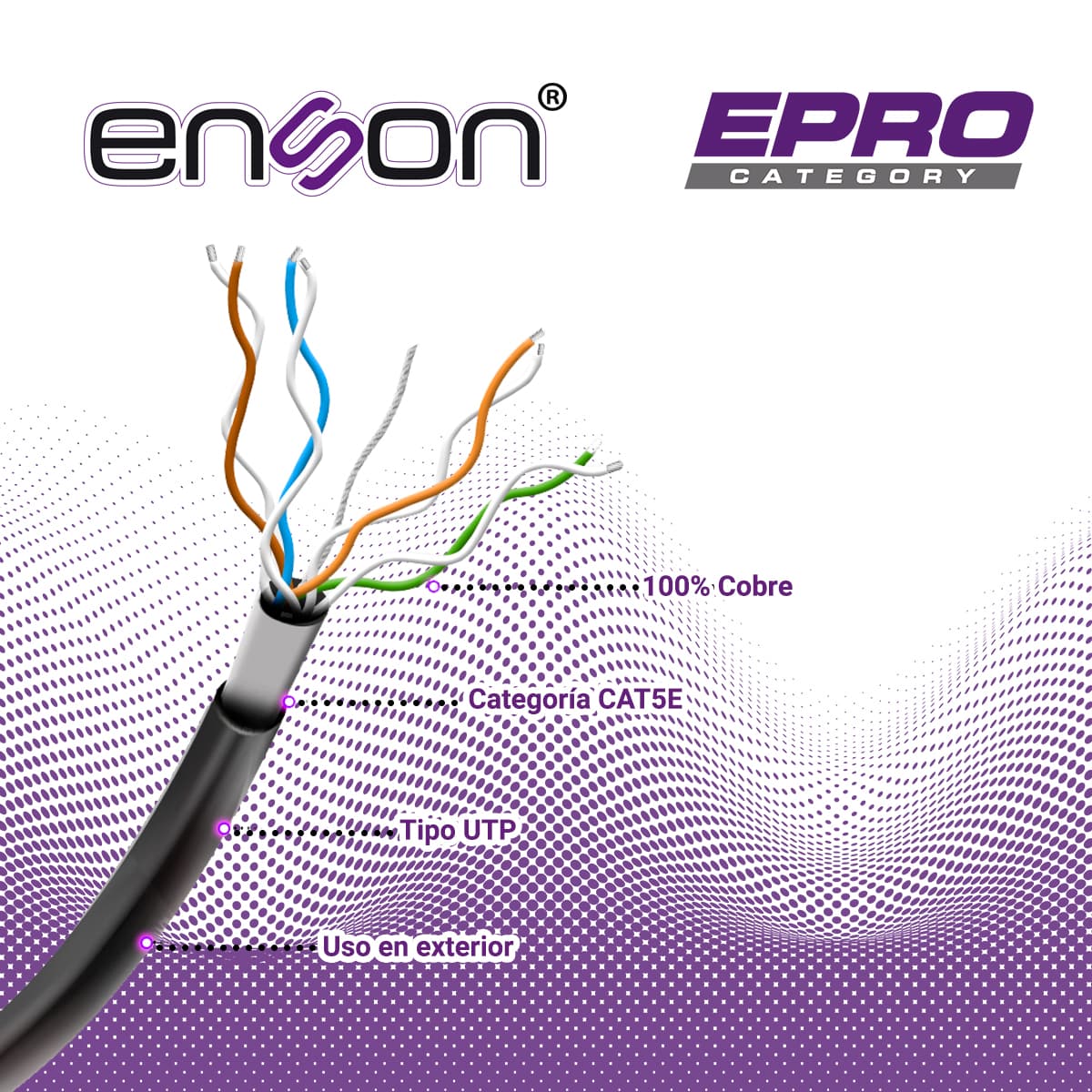 CABLE UTP CAT5E ENSON EPRO-CAT5E-OUGEL FORRO PVC+PE+GEL 4 PARES CALIBRE 24 AWG 100% COBRE USO EXTERIOR CON GEL BOBINA 1000 PIES 305 METROS - Miniatura 6