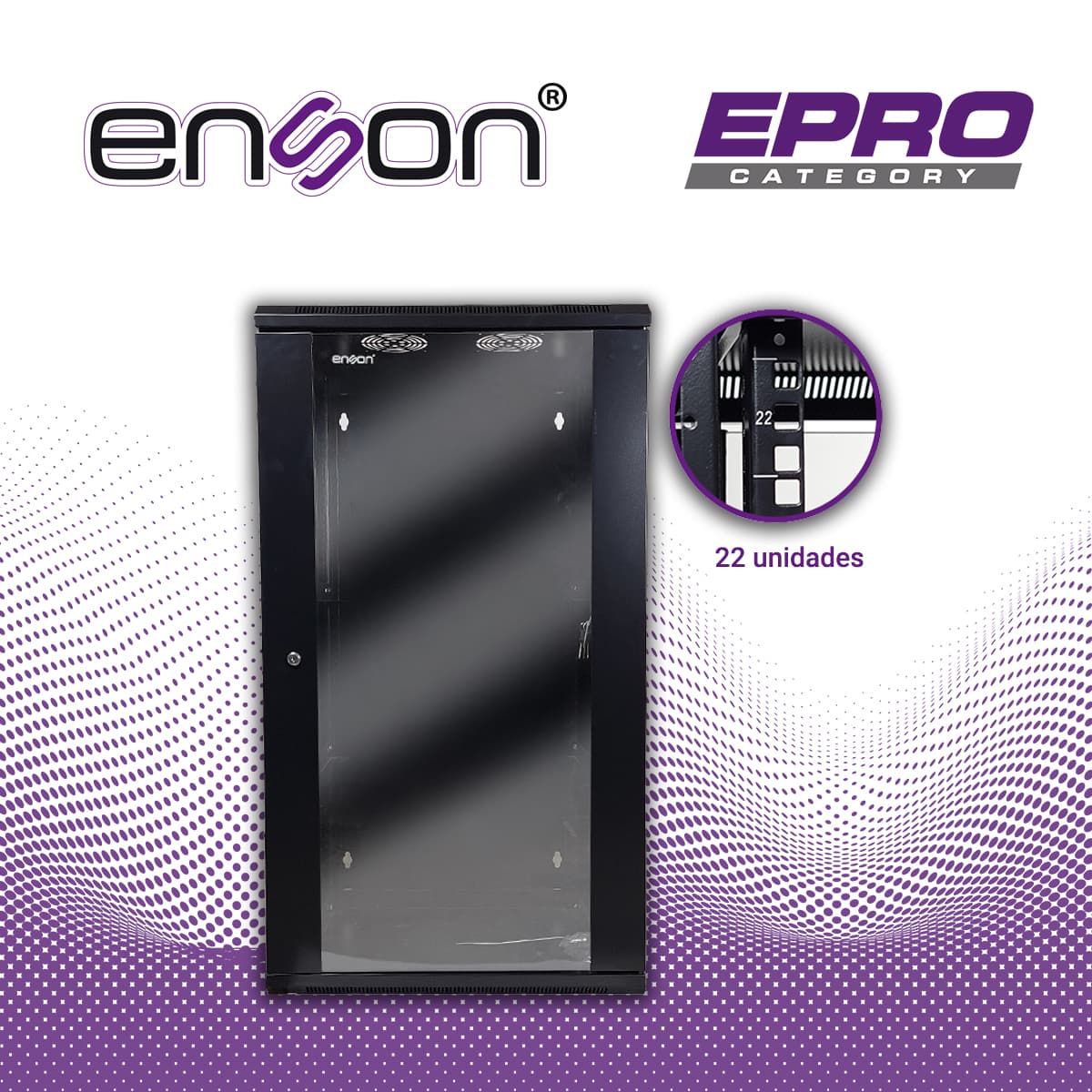 GABINETE DE PISO/PARED ENSON ENS-RKGU22PRO 22U PUERTA FRONTAL DE CRISTAL TEMPLADO CON CERRADURA DE SEGURIDAD PUERTA TRASERA ABATIBLE RANURAS DE VENTILACION EN LA PARTE SUPERIOR PARA 2 VENTILADORES DE 11 CM DIMENSIONES 550X600X1055MM - Miniatura 7