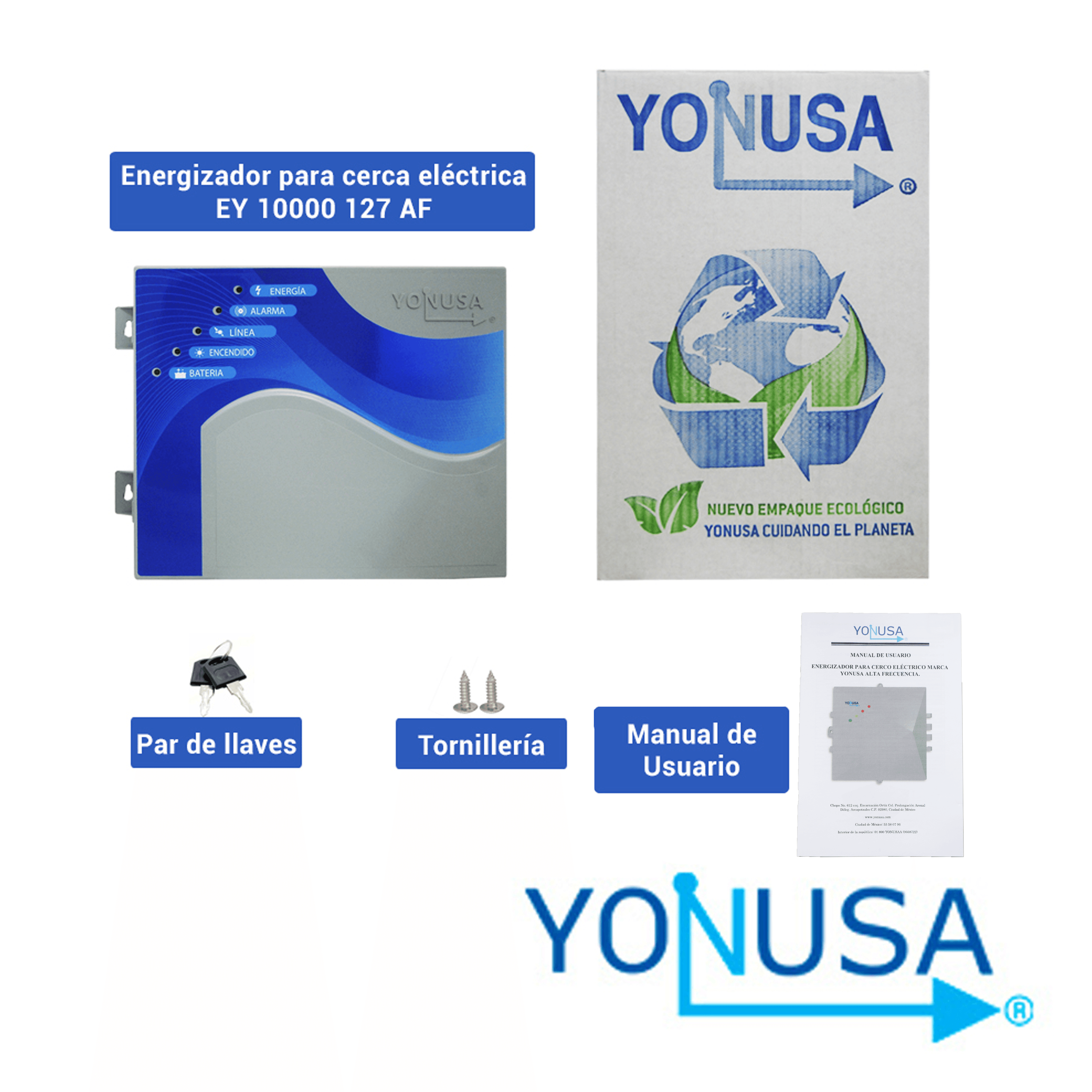ENERGIZADOR DE CERCA ELECTRIFICADA ANTIPLANTAS YONUSA EY 10000 127 AF CON INTERFACE HASTA 2000 METROS PERIMETRALES O 10000 METROS LINEALES A 5 LINEAS - Miniatura 7