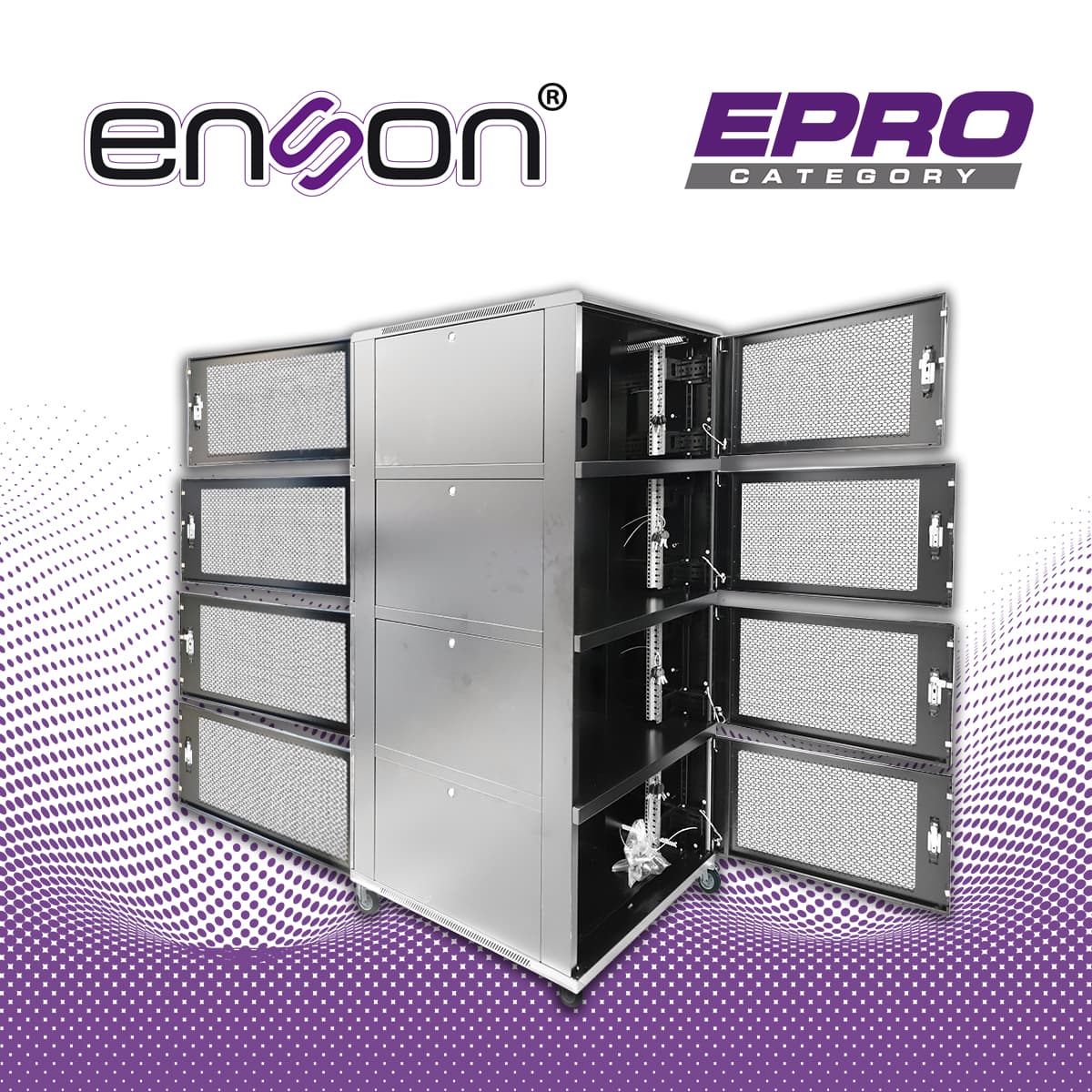 GABINETE DE PISO MODULAR DE ACERO ENSON ENS-RKGB42U8 / 36UR EN 4 MODULOS DE 9UR CADA UNO / PANELES LATERALES EXTRAIBLES / PUERTAS DE MALLA DELANTERAS Y TRASERAS CON CERRADURAS / TAMAÑO EXTERIOR 42U 800X1000X2000 - Miniatura 7