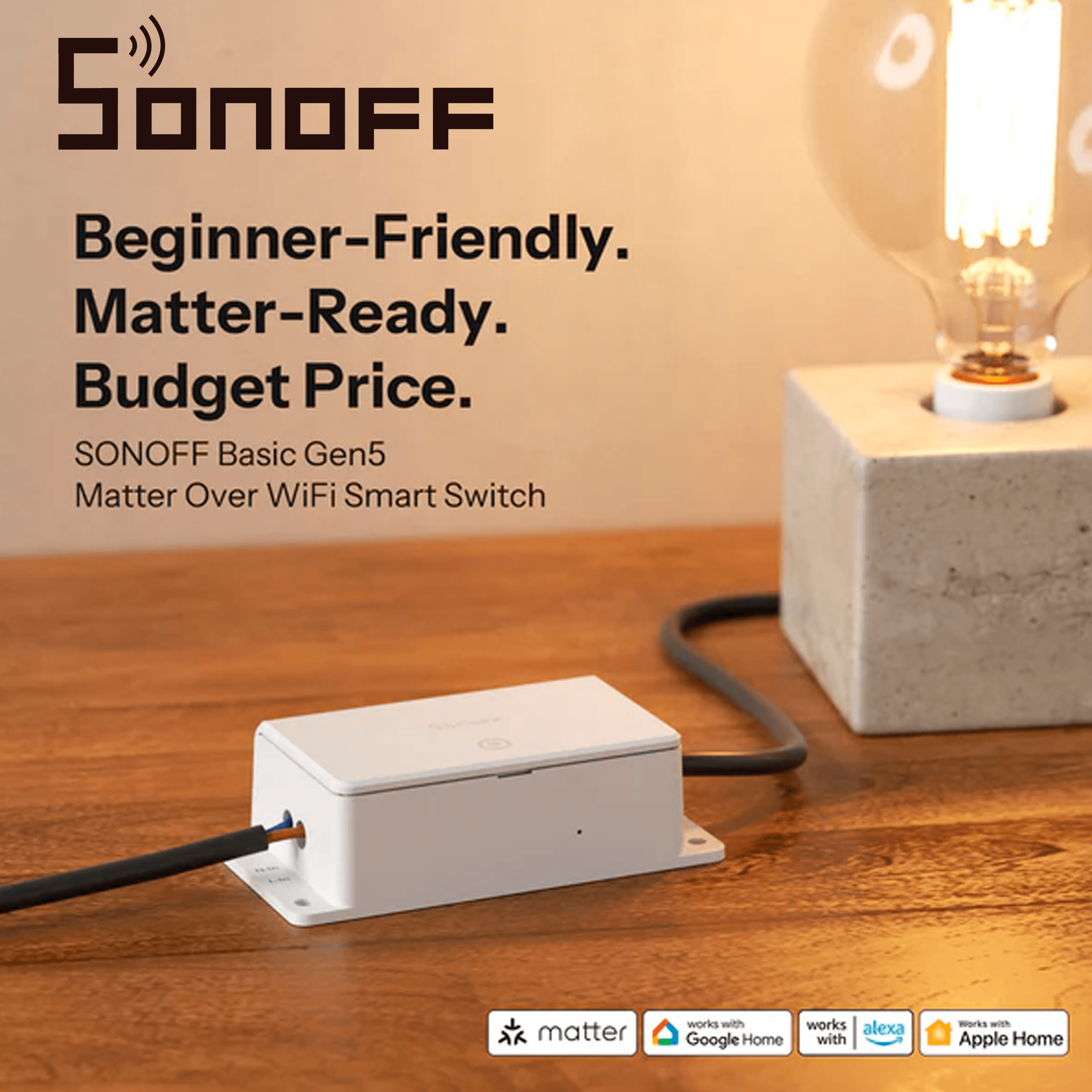 INTERRUPTOR ON/OFF  SONOFF  BASIC-1GS  INALAMBRICO / MATTER / WIFI  PARA  SOLUCIONES DE  SMART HOME/  COMPATIBLE  CON GOOGLE HOME / ALEXA / APPLE HOME / HOME ASSISTANT / HASTA 10 AMP - Miniatura 3