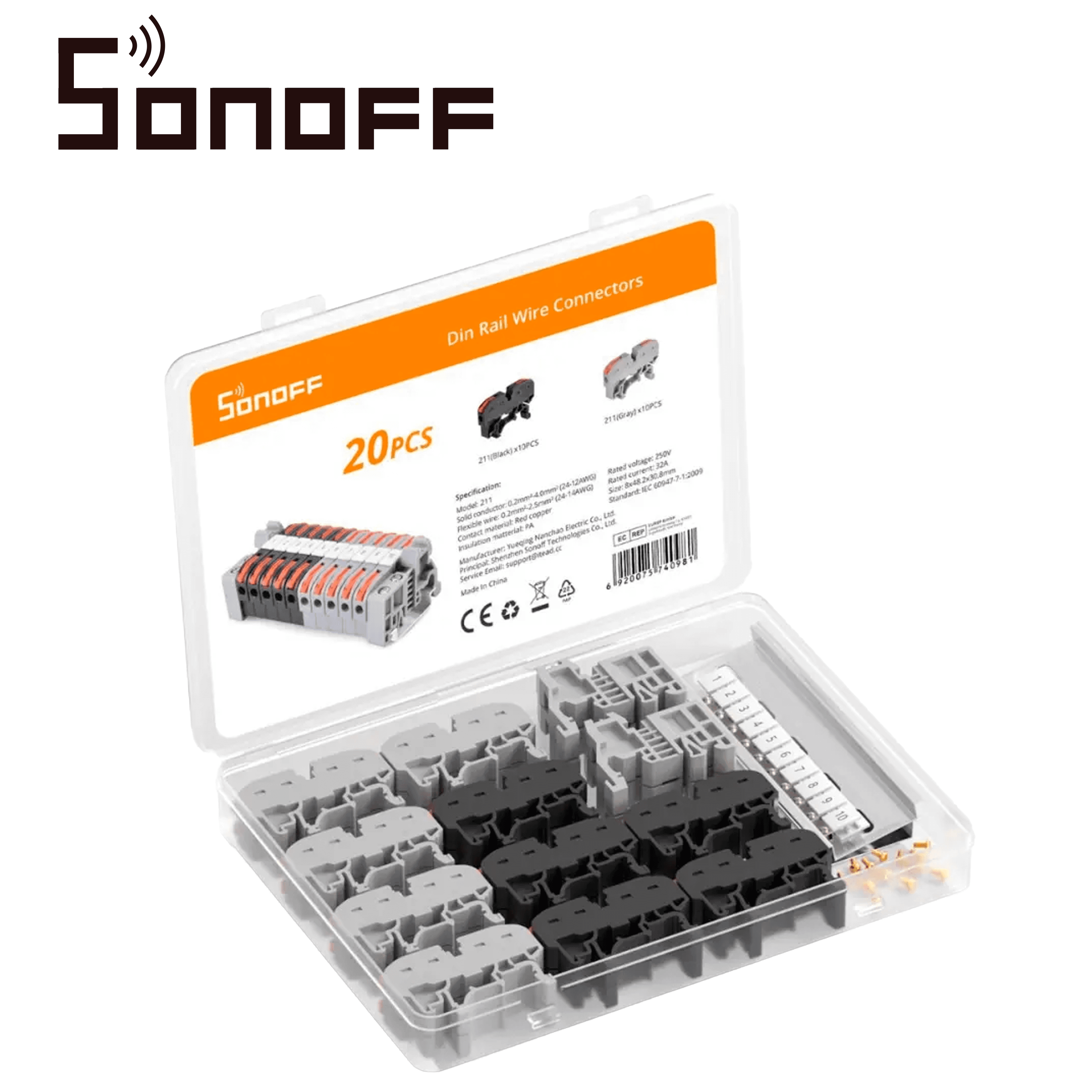 CONECTORES DE EMPALME RAPIDO  Y MONTAJE EN RIEL DIN SONOFF 211 / JUEGO DE 20 CONECTORES RAPIDS/ COMPATIBLES CON CABLES AWG20-12 / FACIL Y RAPIDA CONECCION/ MONTABLES EN RIEL DIN / SOPORTA HASTA  32AMP - Miniatura 3