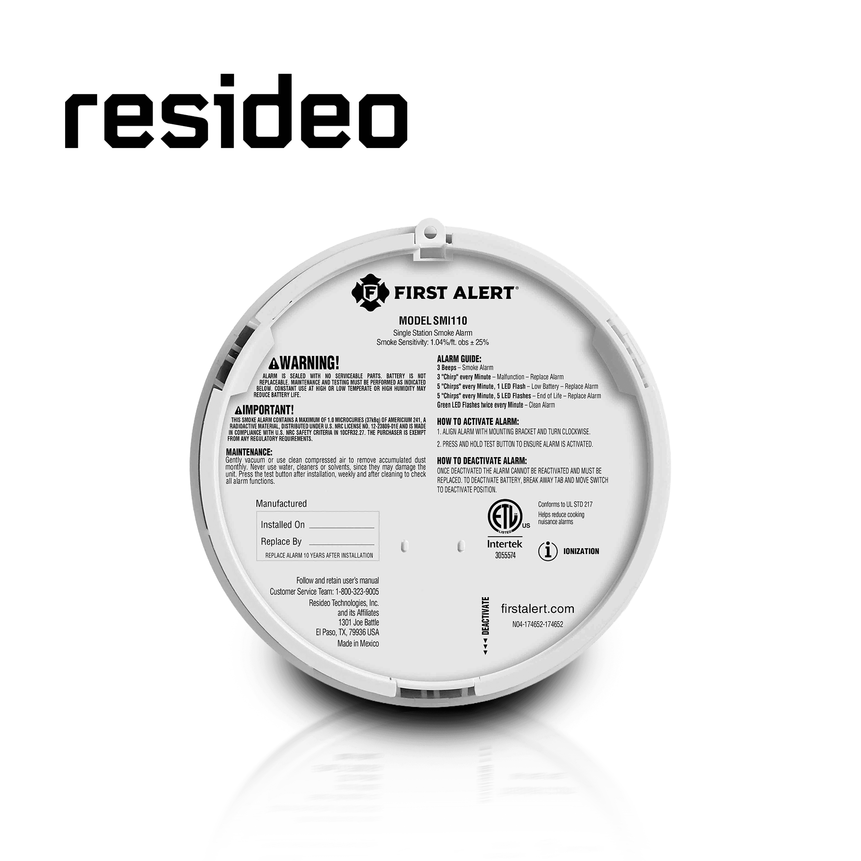 DETECTOR DE HUMO AUTONOMO RESIDEO RBK 1046858 / BLANCO / DETECCION POR IONIZACION / SIRENA INTEGRADA DE 85 DB  / BATERIA POR 10 AÑOS NO REEMPLAZABLE - Miniatura 4