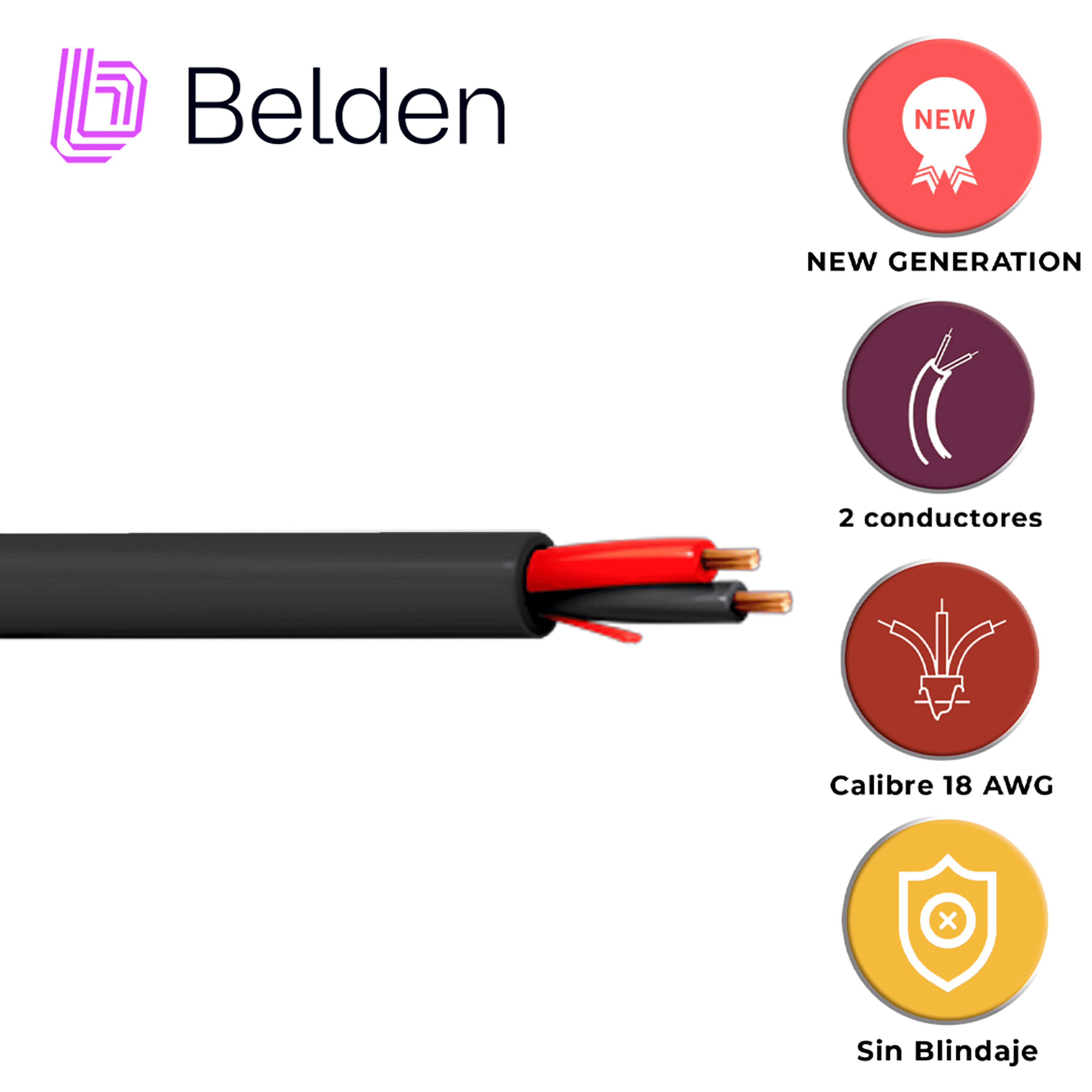 CABLE DE SEGURIDAD Y SONIDO BELDEN 5300UE 0101000 / INTERIOR / NEGRO / 2 CONDUCTORES / 18 AWG / MULTIFILAR / FORRO PVC / CMR / BOBINA / 1,000 PIES 305 METROS - Miniatura 4