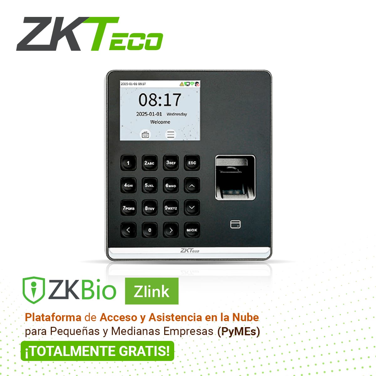 M1 CONTROL DE ASISTENCIA BIOMETRICA ZKTECO M1 / 500 HUELLAS / 500 TARJETAS DE 125 KHZ / 500 USUARIOS /TECLADO ALFANUMERICO / WIFI 2.4 GHZ / ADMS / PUERTO USB /  COMPATIBLE CON SOFTWARE BIO TIME CLOUD 2.0 / COMPATIBLE CON SOFTWARE ZLINK - Miniatura 6