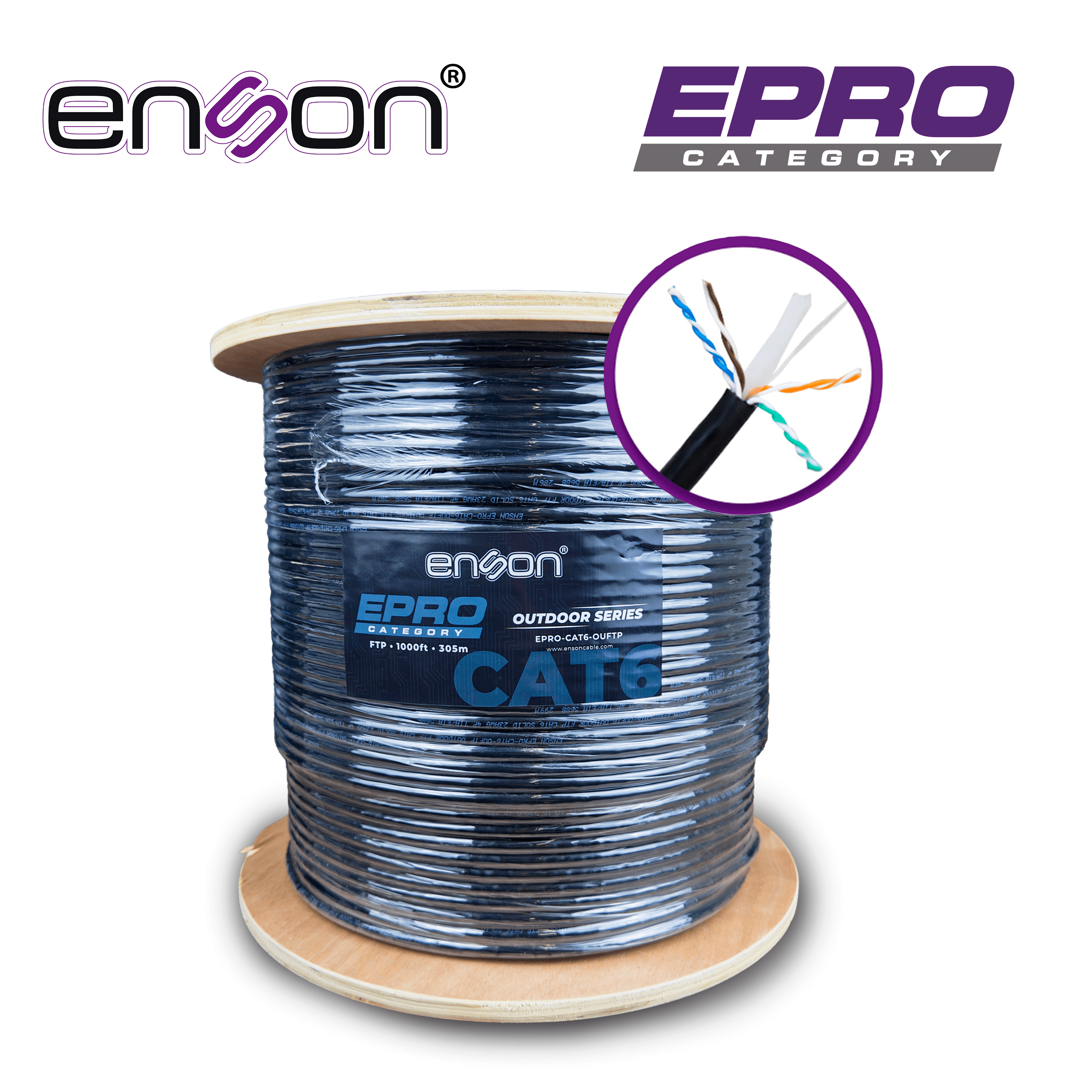 CABLE FTP CAT6 ENSON EPRO-CAT6-OUFTP FORRO PE BLINDADO 4 PARES CALIBRE 23 AWG 100% COBRE USO EXTERIOR BOBINA 1000 PIES 305 METROS - Miniatura 4