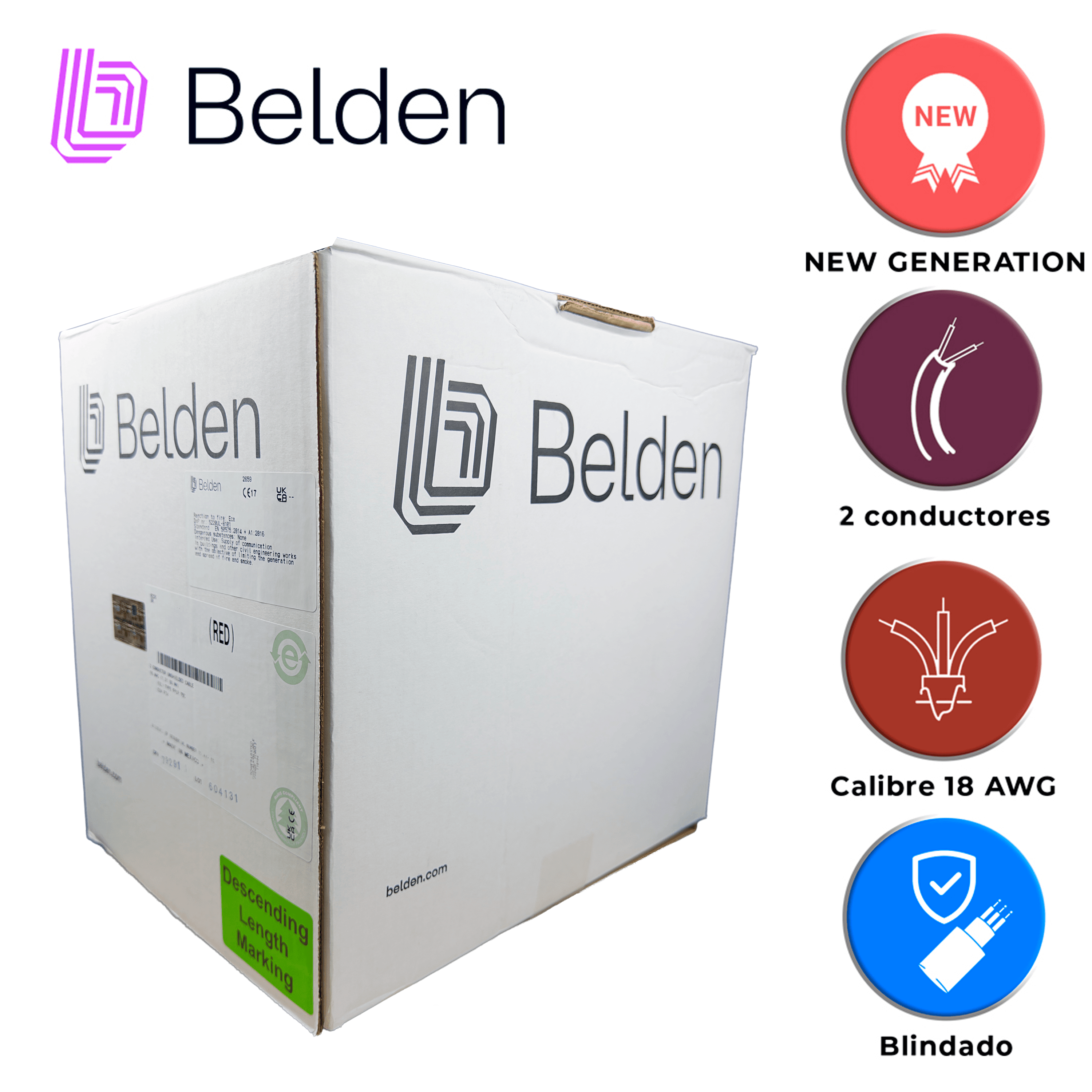 CABLE DE ALARMA CONTRA INCENDIOS BELDEN 5320FL 002U1000 / INTERIOR / ROJO / 2 CONDUCTORES / 18 AWG / SOLIDO / FORRO PVC / CMR - FPLR / BLINDADO / EN CAJA / 1,000 PIES 305 METROS - Miniatura 5