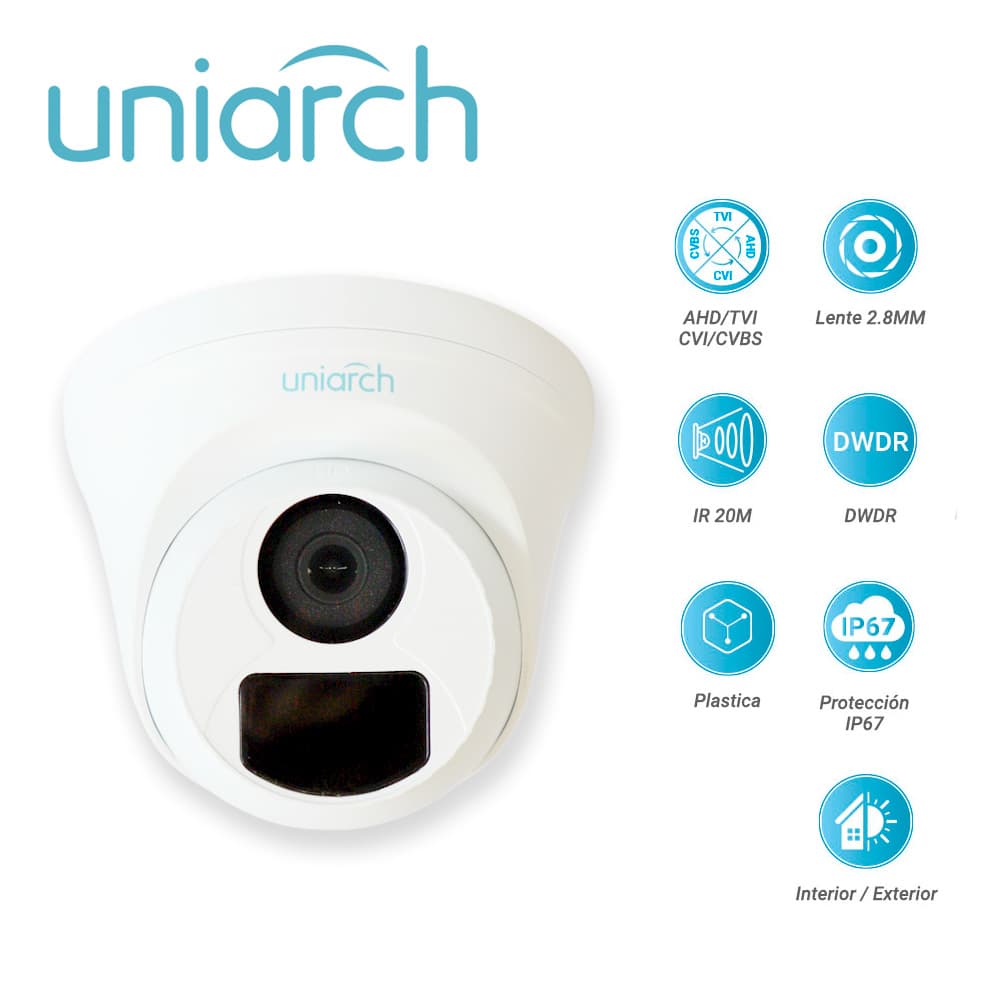 CAMARA ANALOGICA TURRET UNIARCH  UAC-T115-F28 / UAC-T115-F28-H / 5MP / AHD/TVI/CVI/CVBS / LENTE FIJO 2.8 MM / 12 VCD / IP67 / IR 20M / DWDR / INTERIOR / EXTERIOR / PLASTICA - Miniatura 4