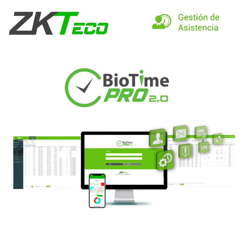 LICENCIA BIOTIME PRO 2.0  ZKBTPRO-P20 STANDARD ZKTECO PARA 20 EQUIPOS DE ASISTENCIA CON TECNOLOGIA ADMS/ 2,000 EMPLEADOS / 1 APP / 2 MULTIEMPRESAS LICENCIA PERMANENTE - Miniatura 3