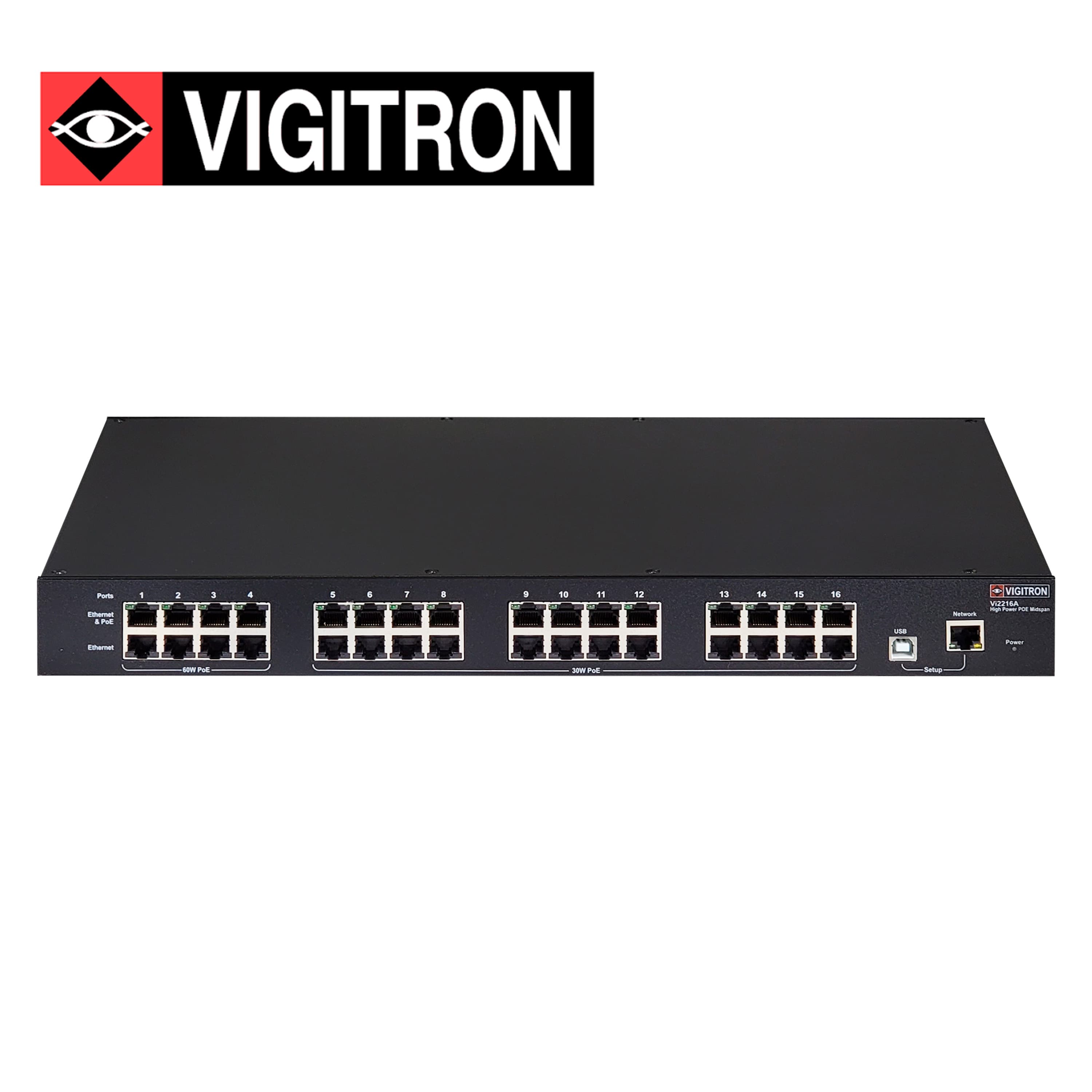 INYECTOR ADMINISTRABE VIGITRON VI2216A / 16 PUERTOS POE 10M/100M/1000M / COMPATIBLE POE AF/AT / 36W POR PUERTO / UPOE+  / 550W POE TOTAL - Miniatura 3