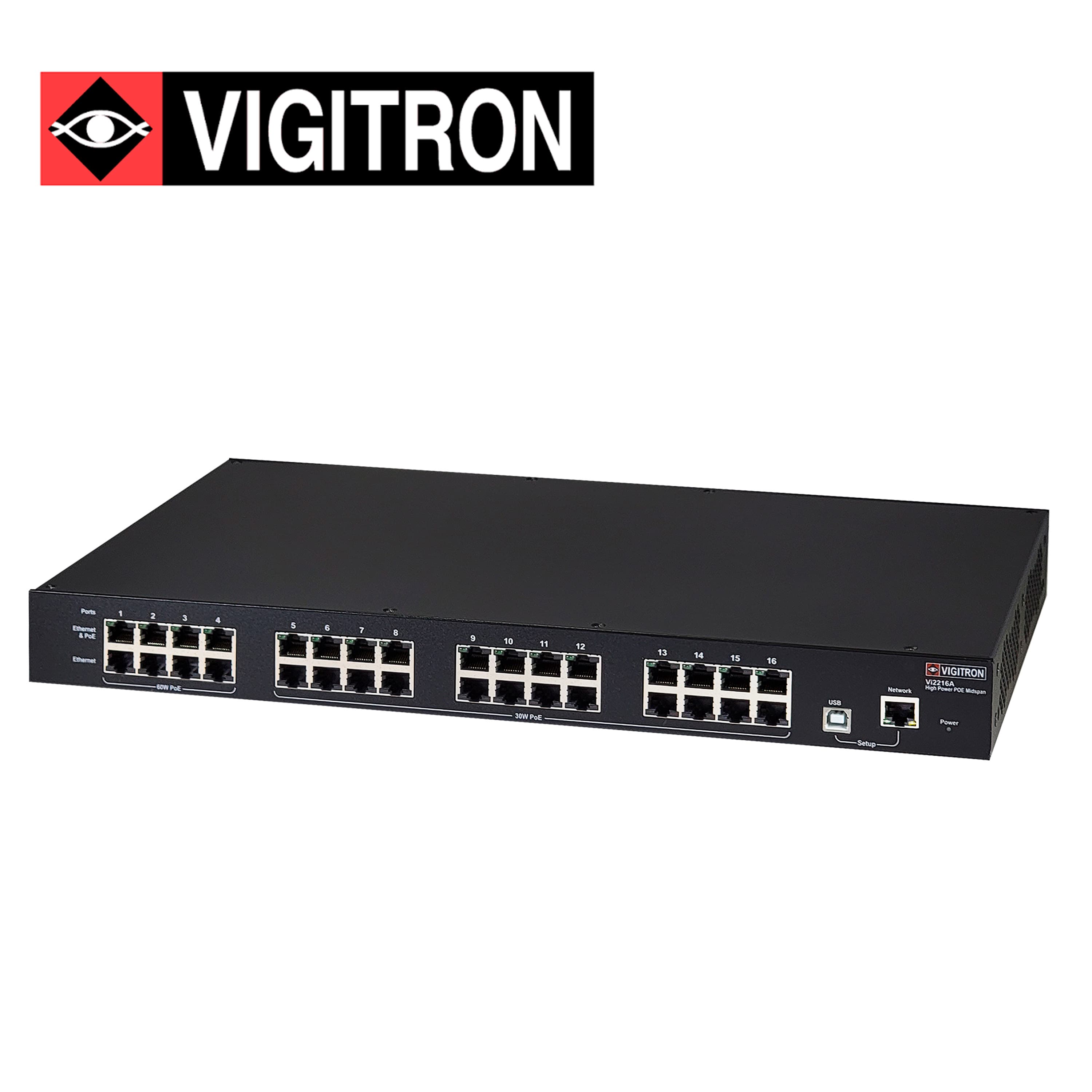 INYECTOR ADMINISTRABE VIGITRON VI2216A / 16 PUERTOS POE 10M/100M/1000M / COMPATIBLE POE AF/AT / 36W POR PUERTO / UPOE+  / 550W POE TOTAL - Miniatura 4