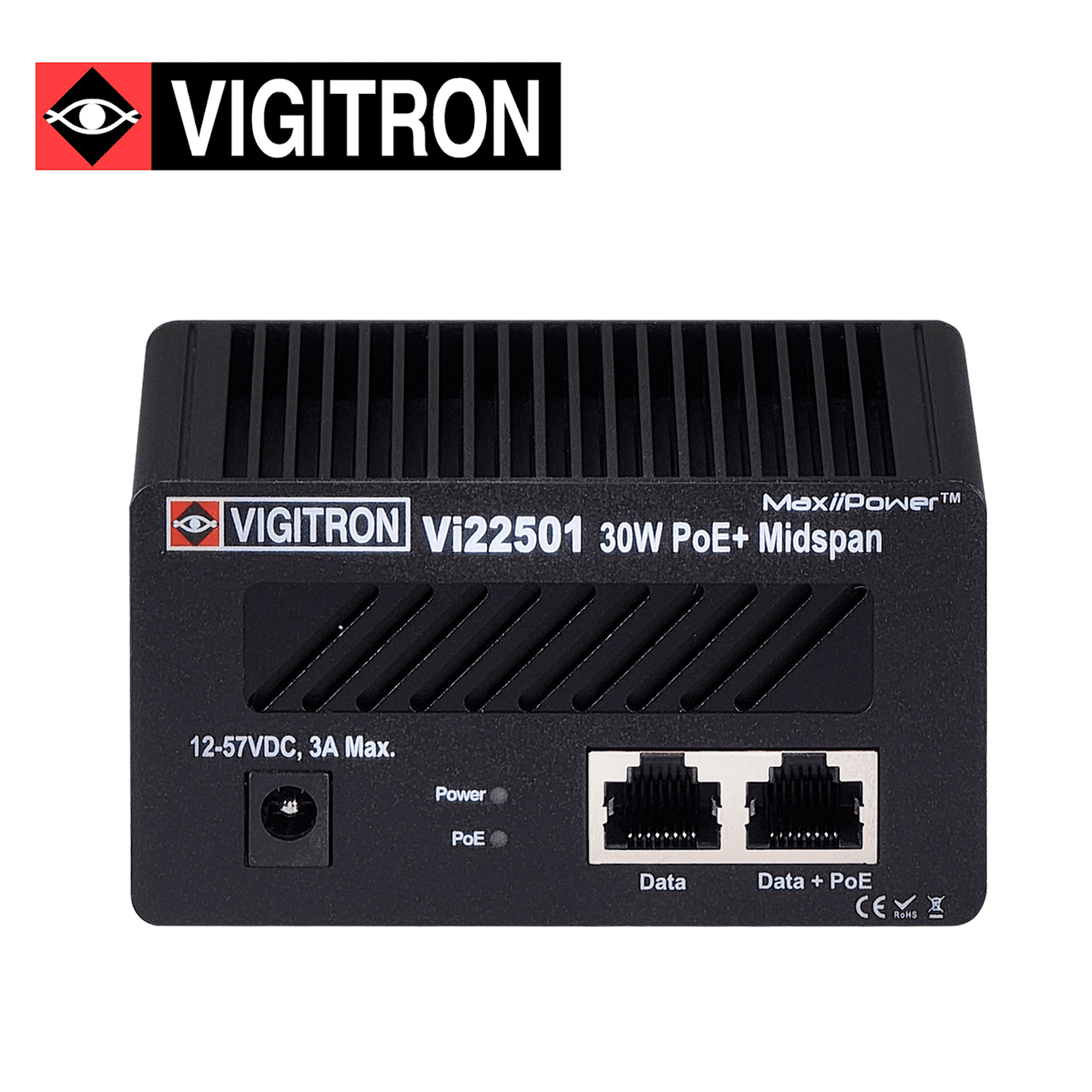 INYECTOR POE VIGITRON  VI22501 / 10M/100M/1000M / COMPATIBLE POE AF/AT 30W / ALIMENTACION 12-56VCD 3A / COMPATIBLE DIN-RAIL - Miniatura 2
