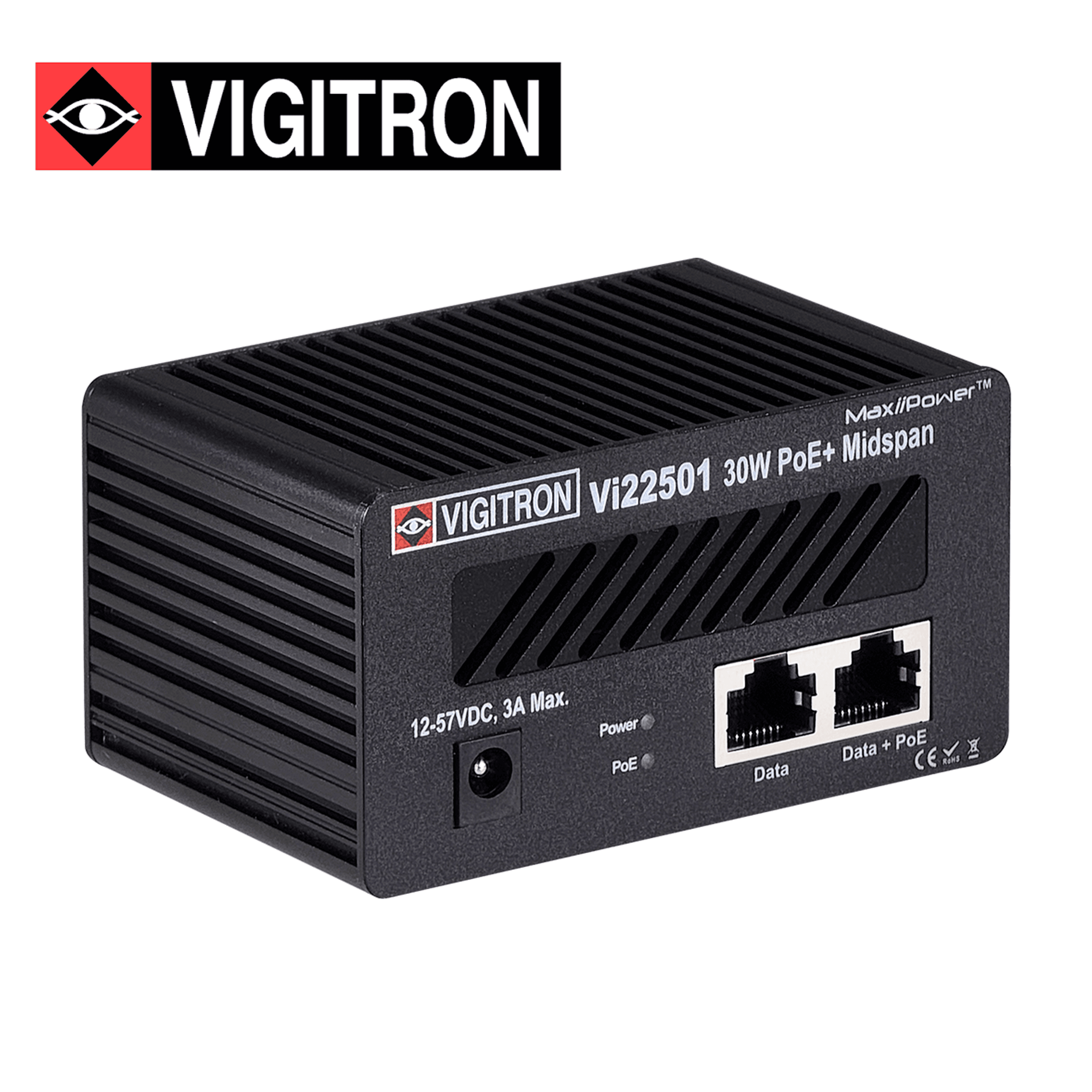 INYECTOR POE VIGITRON  VI22501 / 10M/100M/1000M / COMPATIBLE POE AF/AT 30W / ALIMENTACION 12-56VCD 3A / COMPATIBLE DIN-RAIL - Miniatura 3