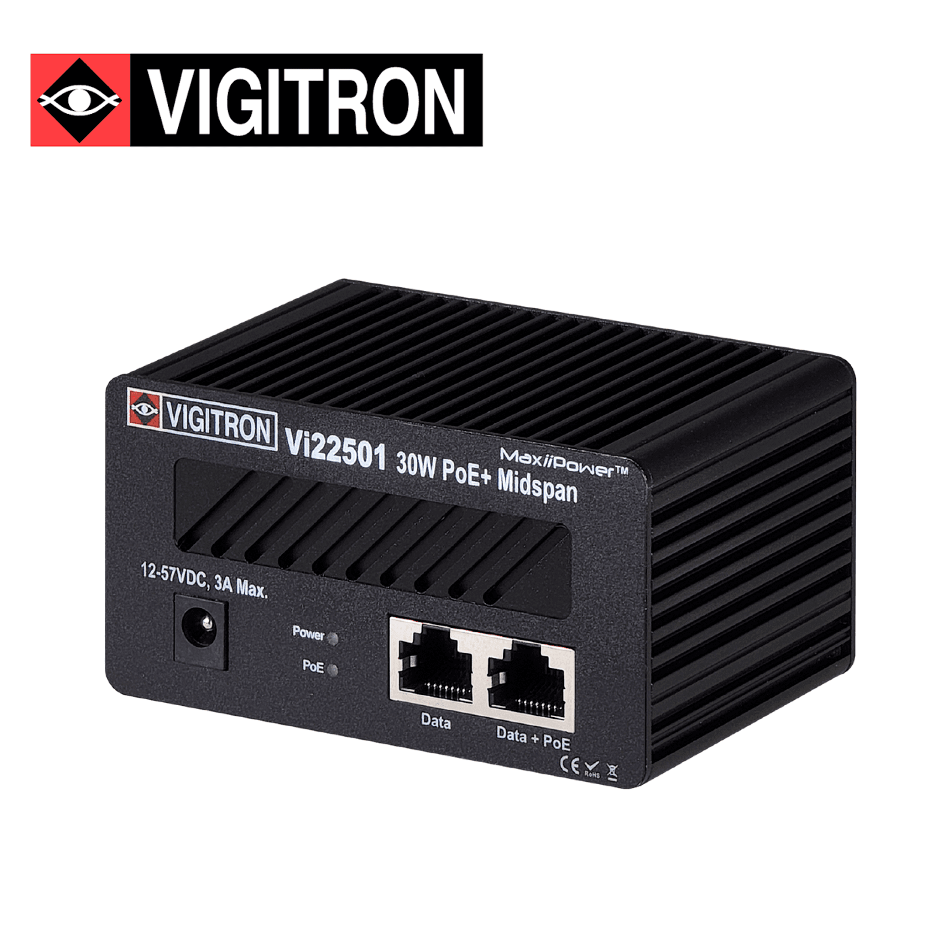 INYECTOR POE VIGITRON  VI22501 / 10M/100M/1000M / COMPATIBLE POE AF/AT 30W / ALIMENTACION 12-56VCD 3A / COMPATIBLE DIN-RAIL - Miniatura 4