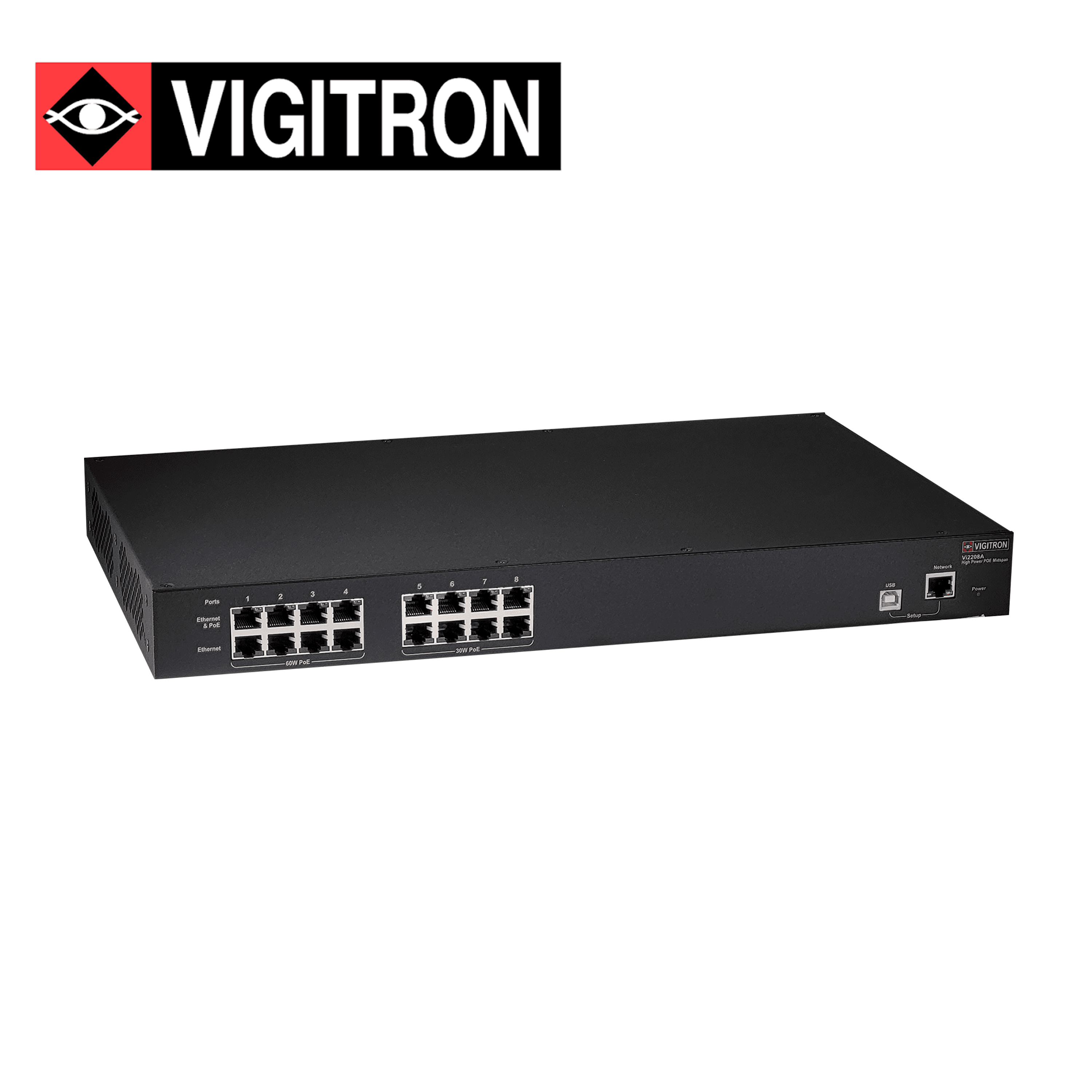 INYECTOR ADMINISTRABE VIGITRON VI2208A / 8 PUERTOS POE 10M/100M/1000M / COMPATIBLE POE AF/AT / 36W POR PUERTO / UPOE+ / 300W POE TOTAL - Miniatura 3